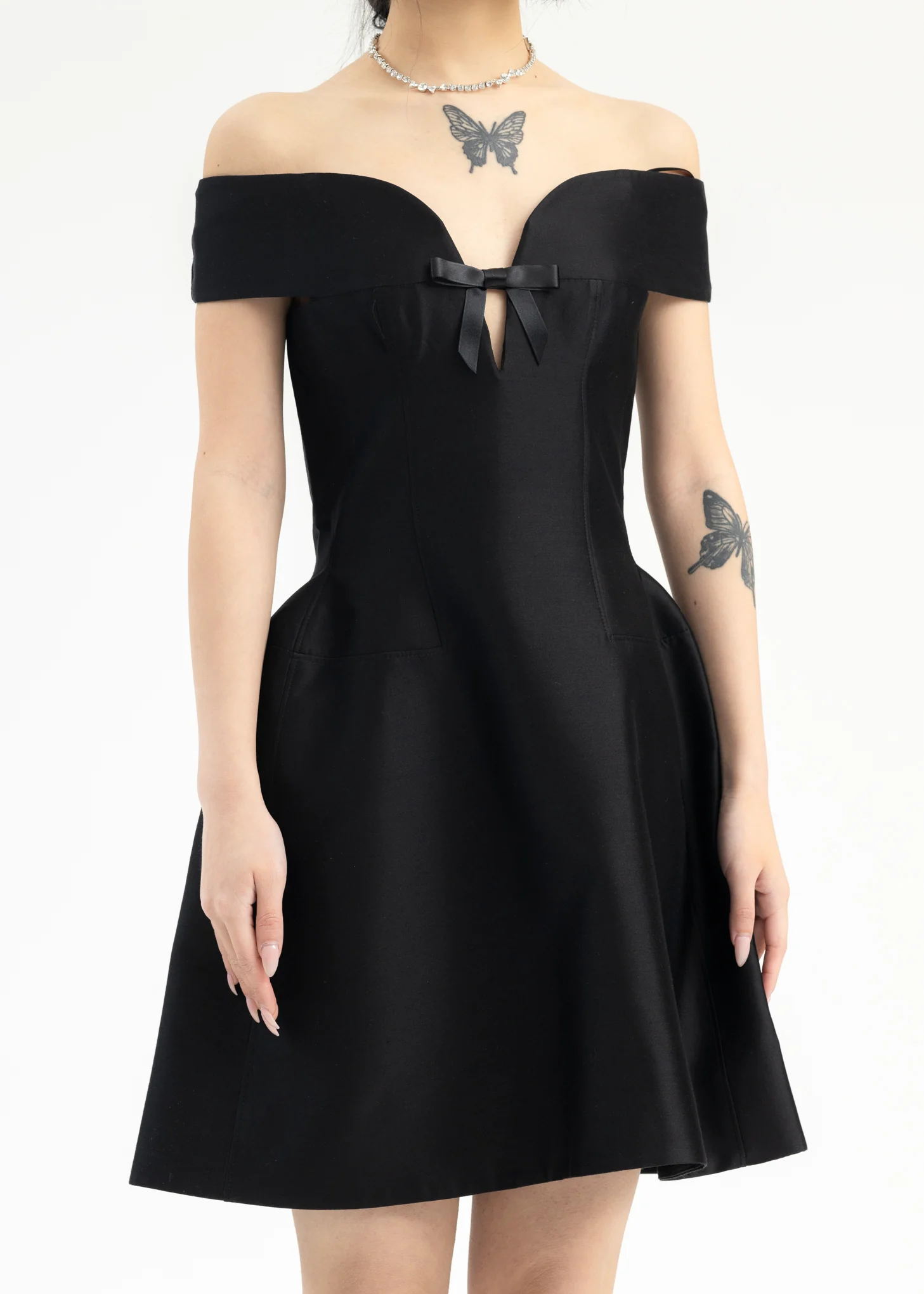 Black Curved One-Shoulder Dress - Image 2