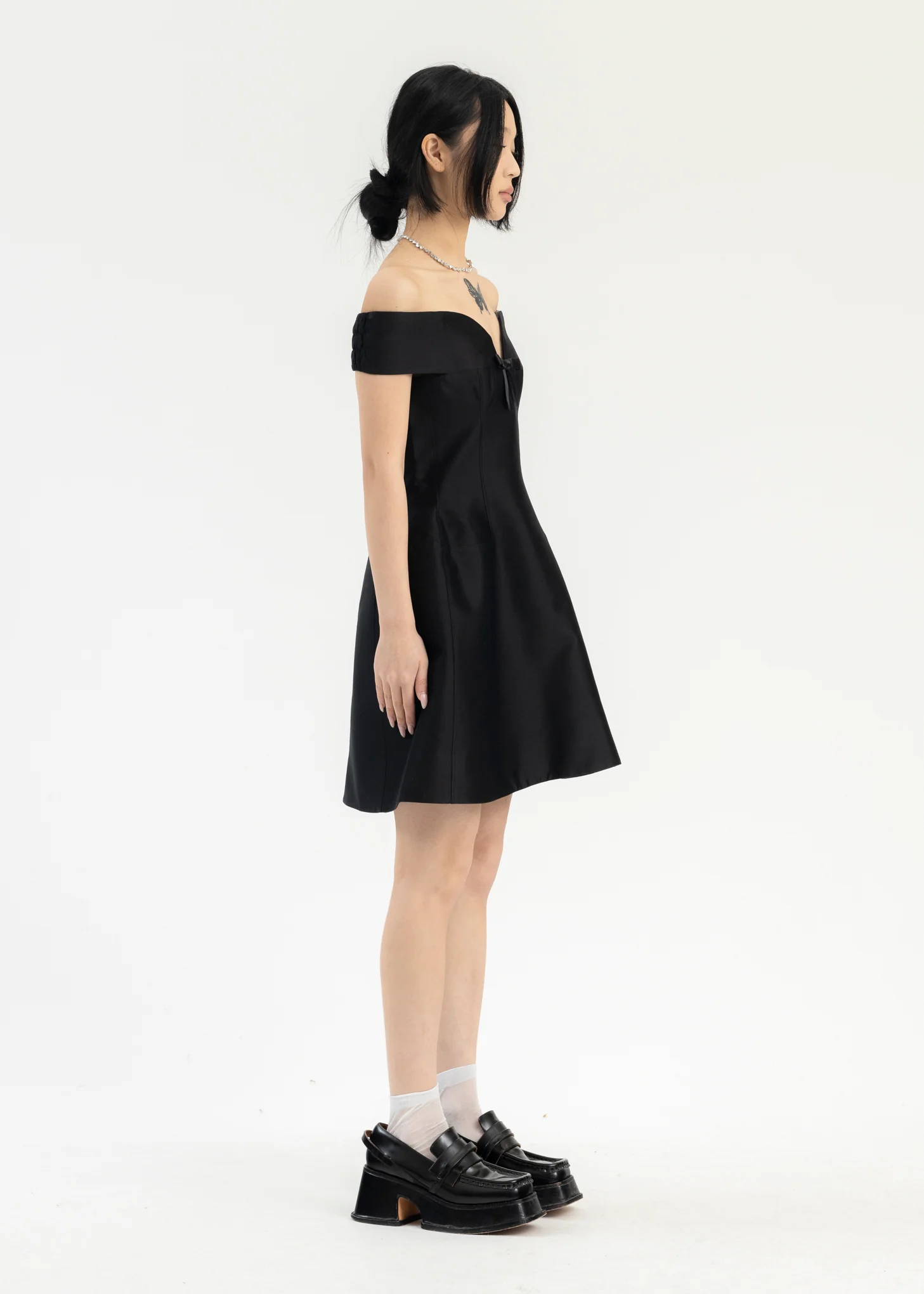 Black Curved One-Shoulder Dress - Image 3