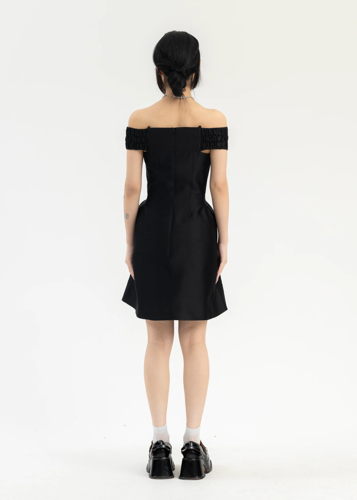 Black Curved One-Shoulder Dress - Image 4