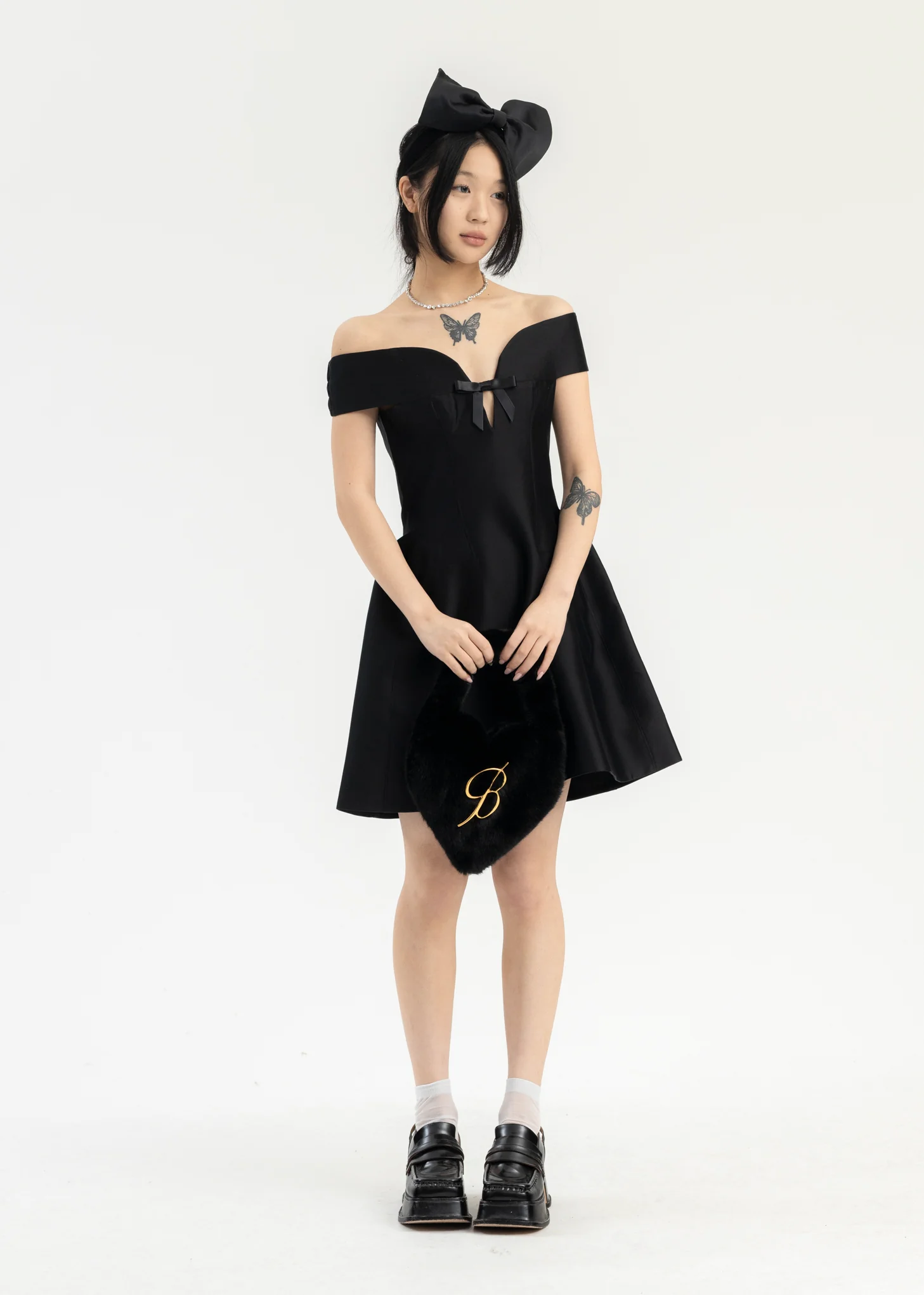 Black Curved One-Shoulder Dress - Image 5