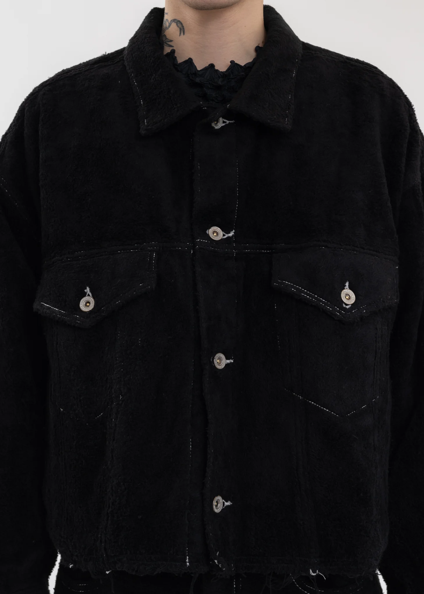 Black CUT OFF FUZZY JACKET - Image 4
