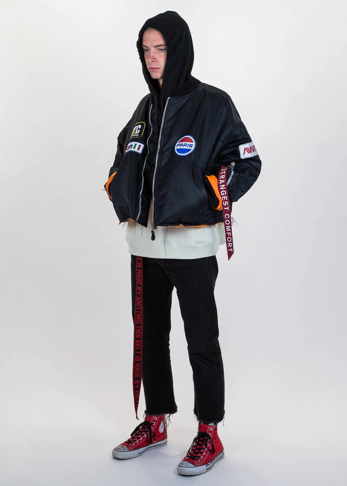Black Cut Off Oversized Bomber Jacket
