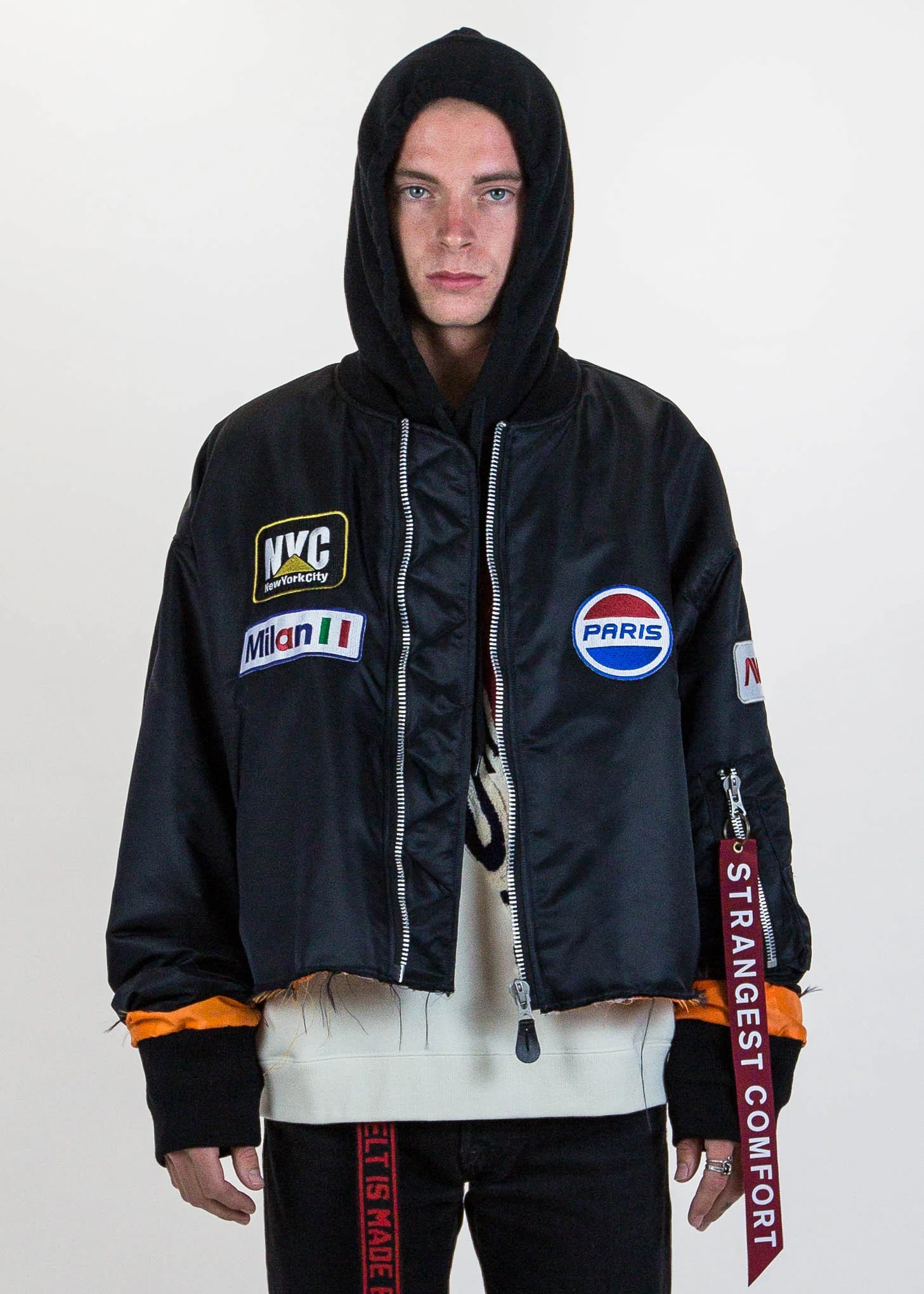 Black Cut Off Oversized Bomber Jacket - Image 2
