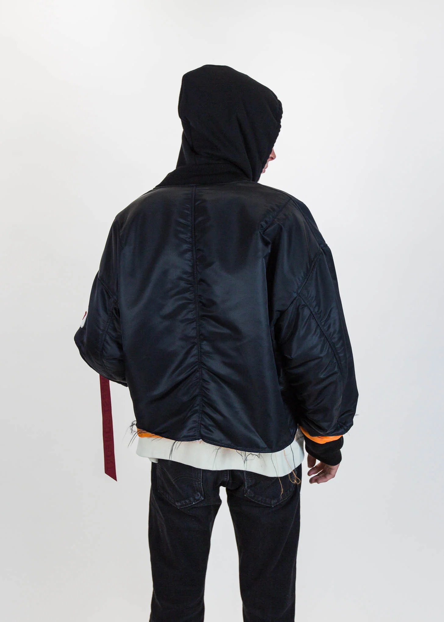 Black Cut Off Oversized Bomber Jacket - Image 3
