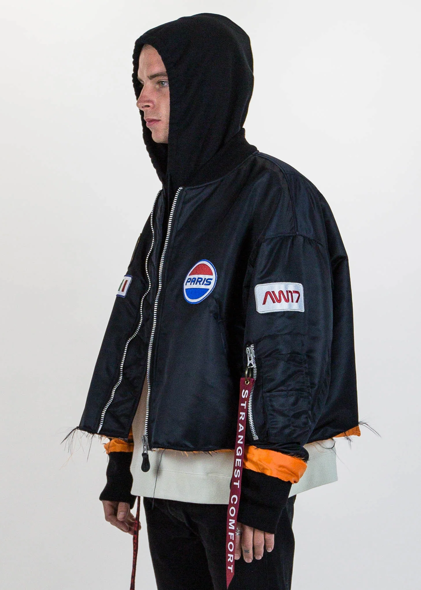 Black Cut Off Oversized Bomber Jacket - Image 4