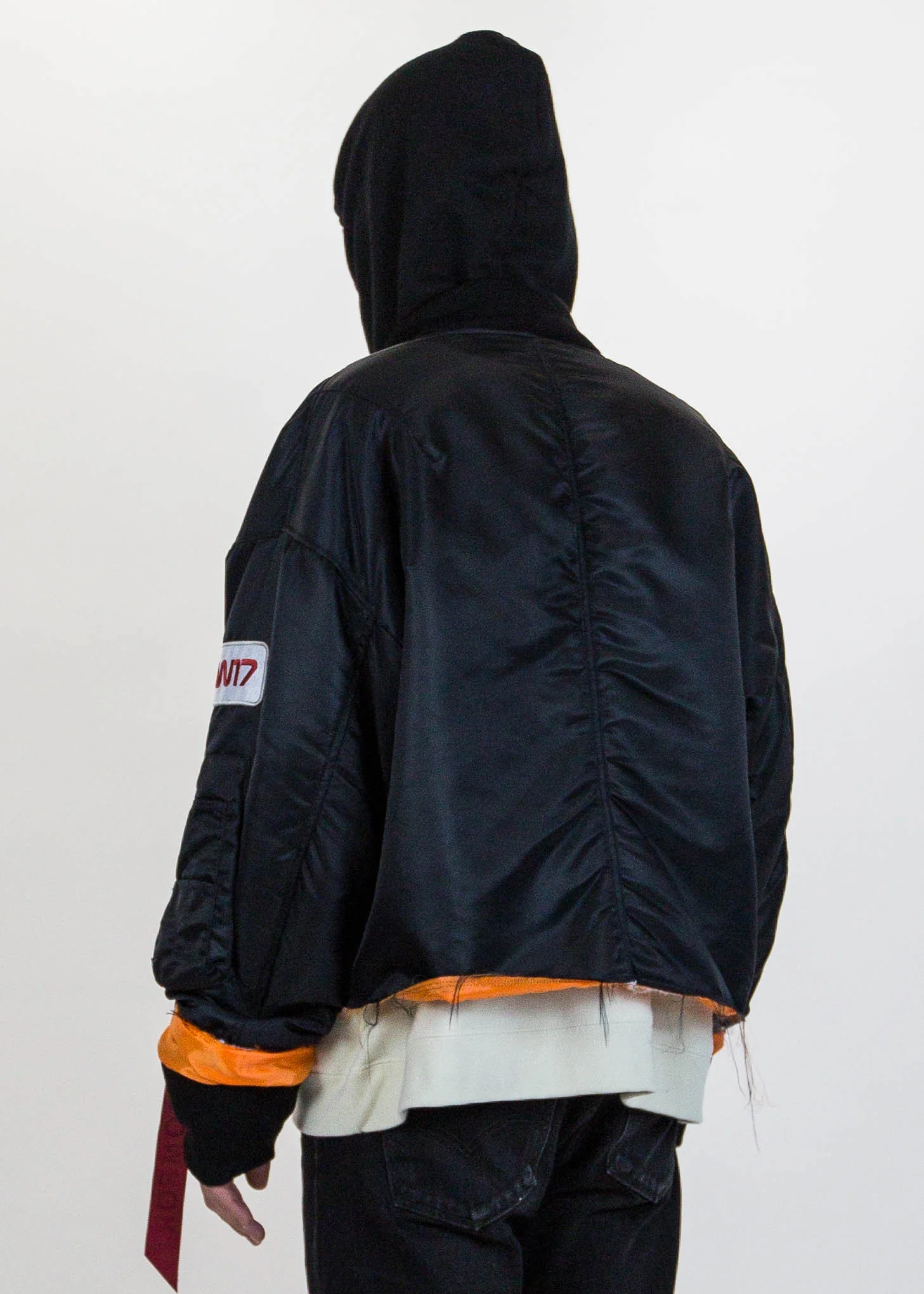 Black Cut Off Oversized Bomber Jacket - Image 5