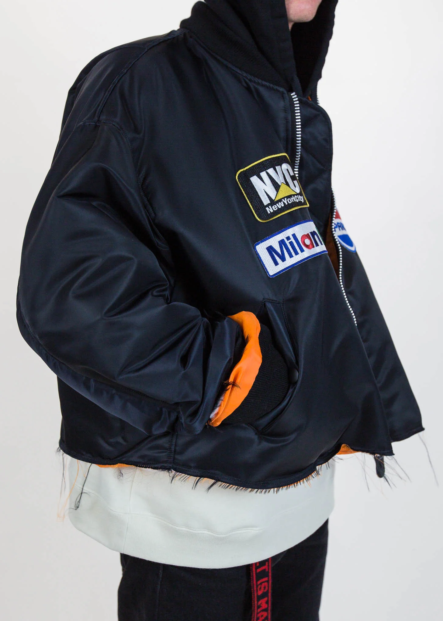 Black Cut Off Oversized Bomber Jacket - Image 6