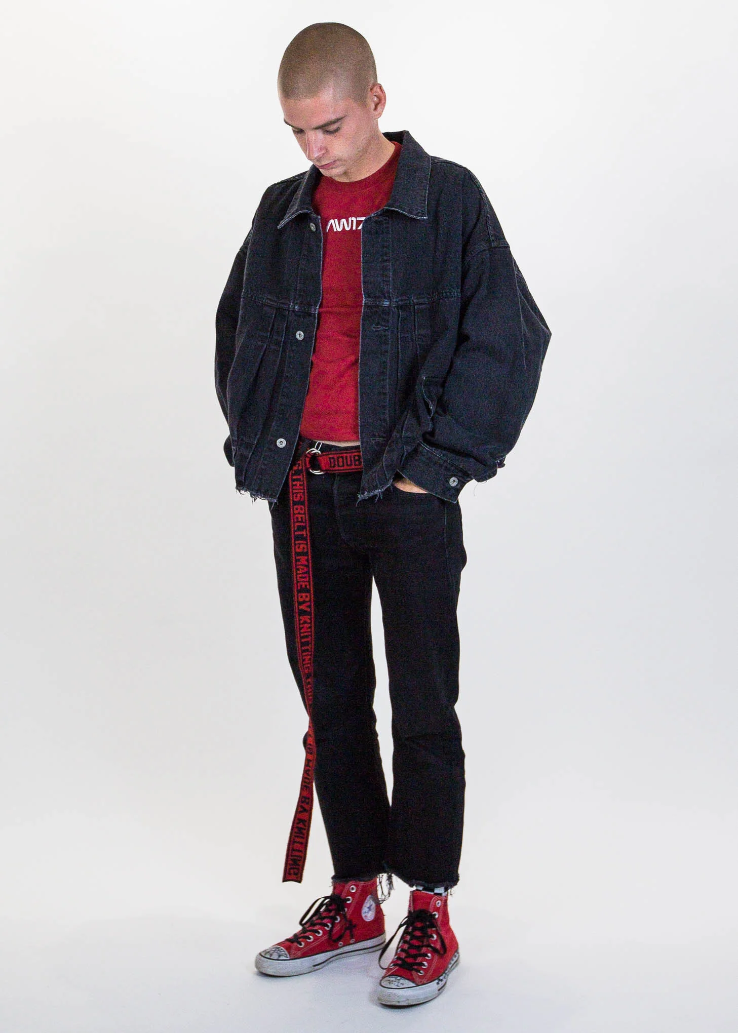 Black Cut Off Oversized Silk Denim Jacket - Image 5