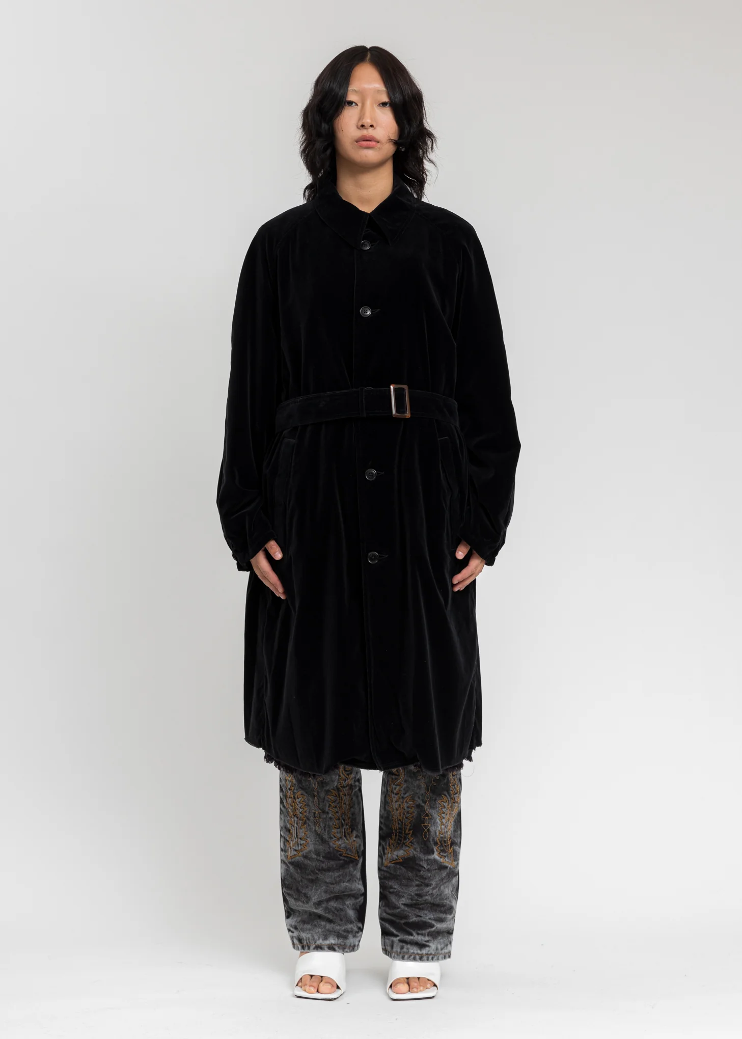Black Cut Off Velvet Coat