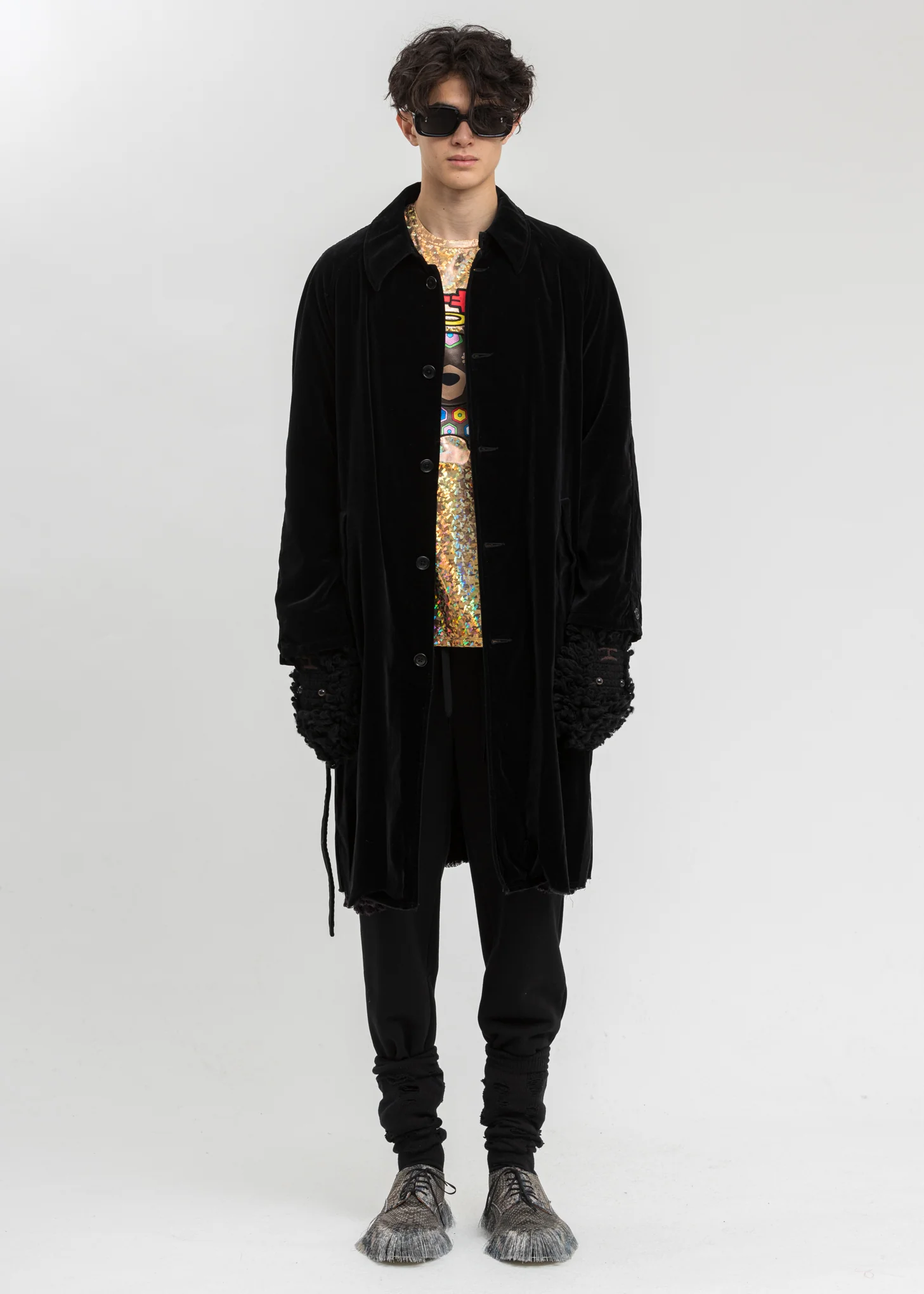 Black Cut Off Velvet Coat - Image 2