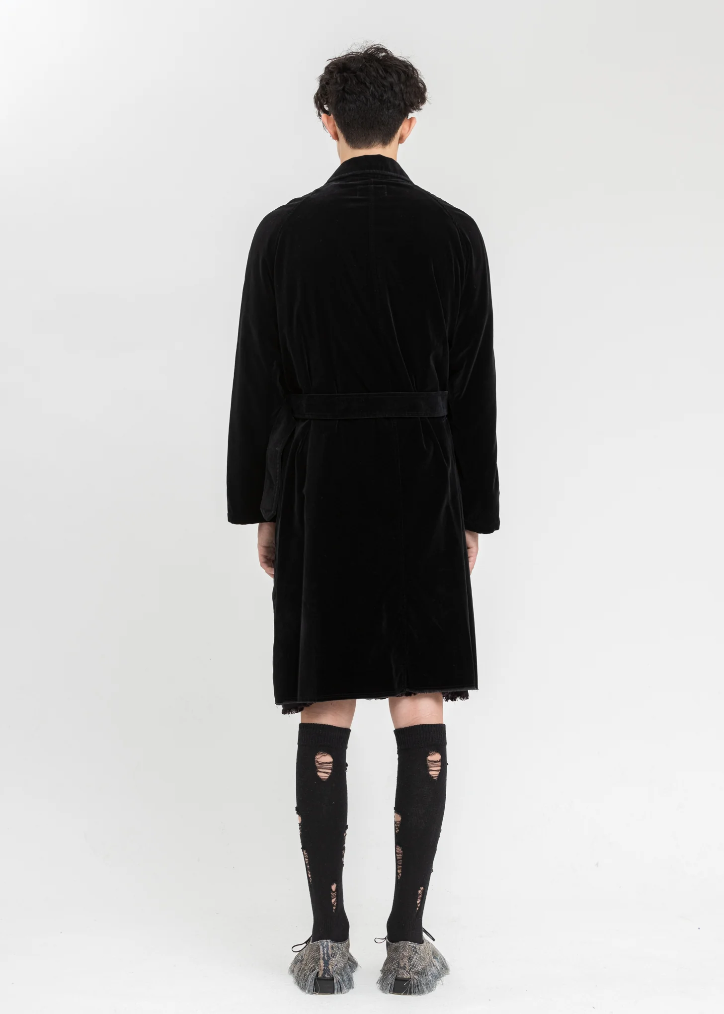 Black Cut Off Velvet Coat - Image 4