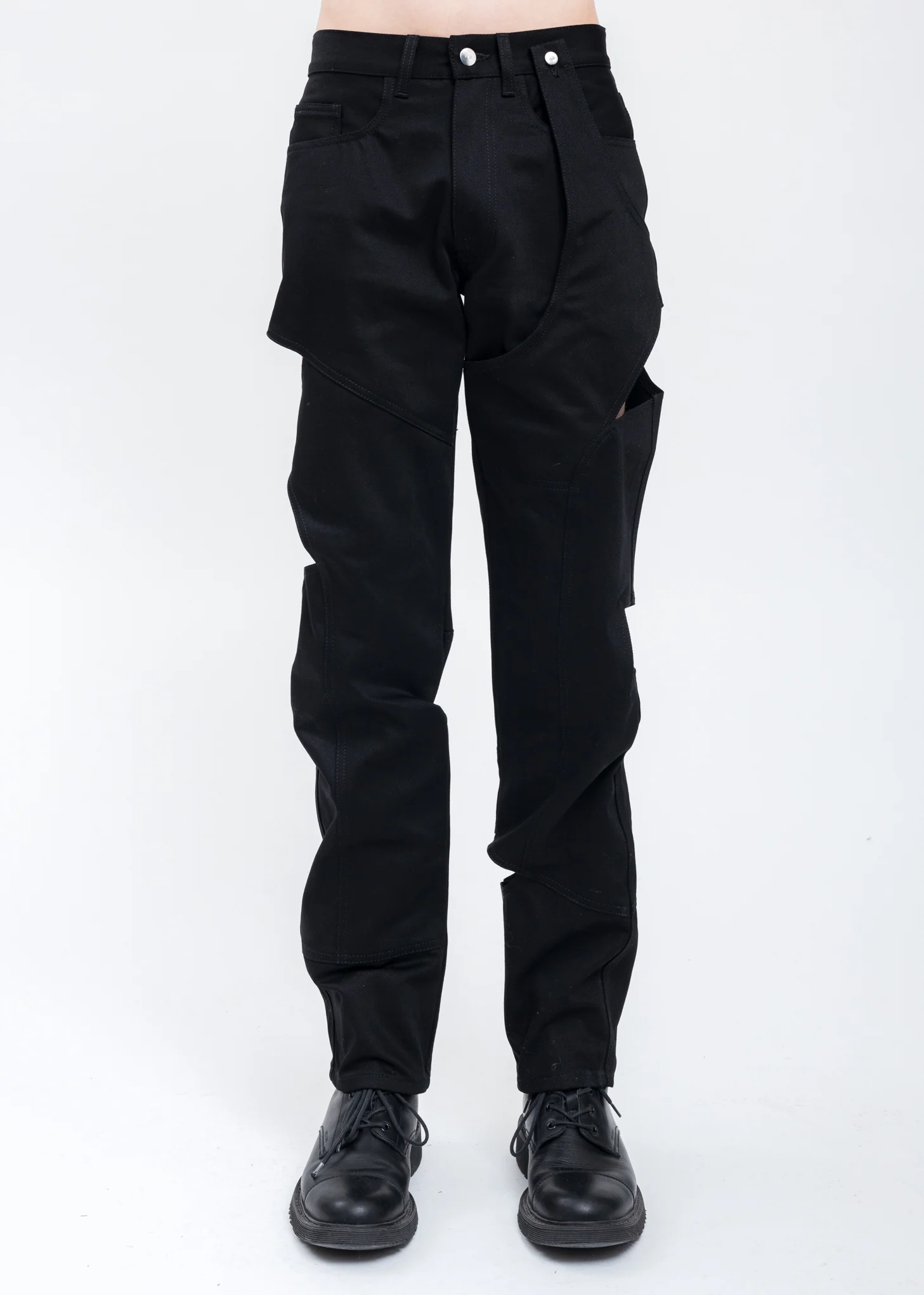 Black Cut Out Denim Trousers
