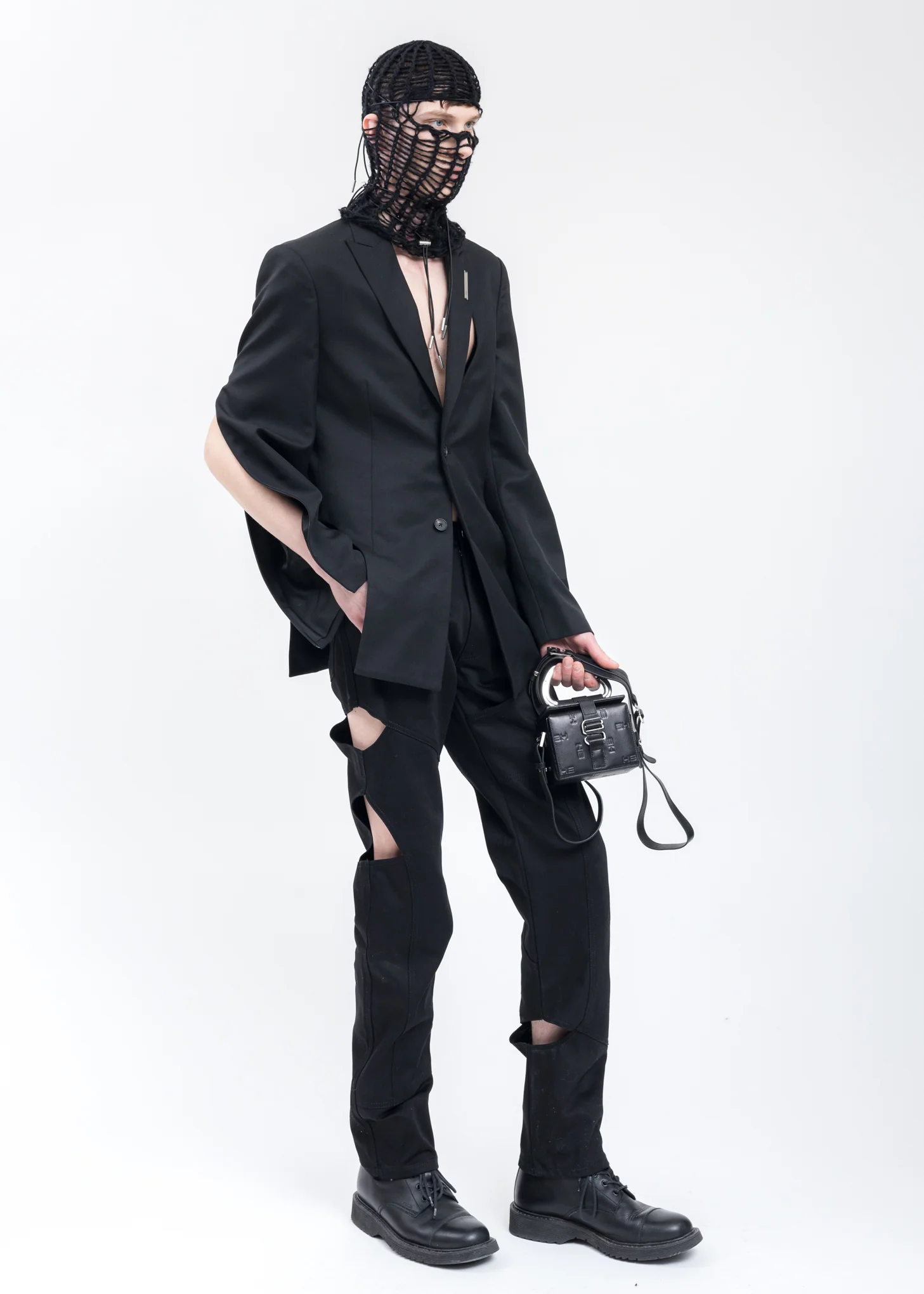 Black Cut Out Denim Trousers - Image 7