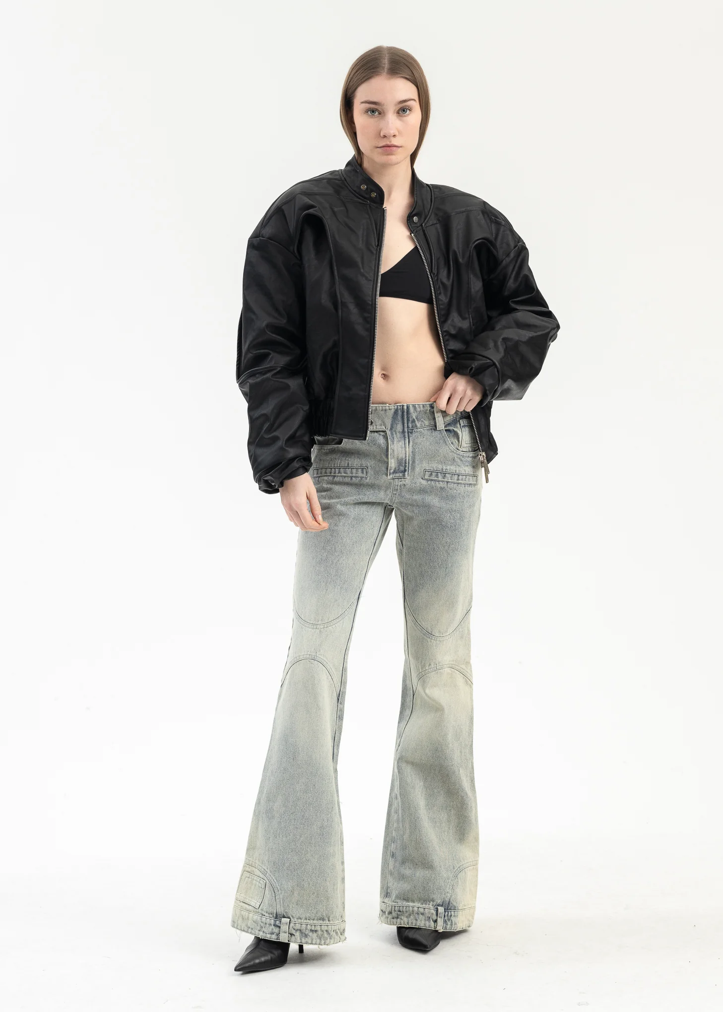 BLACK CUT OUT FAUX LEATHER JACKET - Image 6