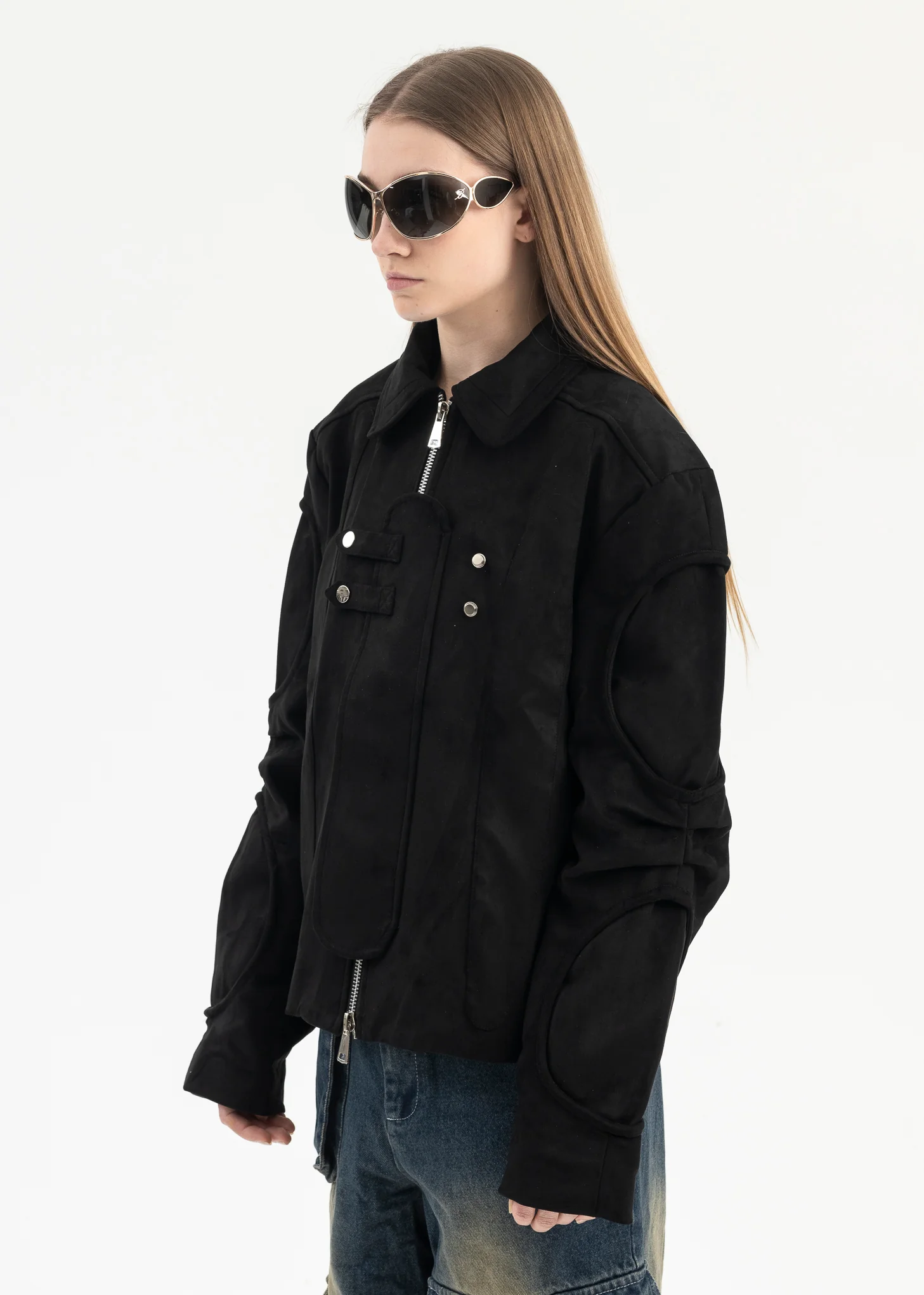 BLACK CUT OUT SUEDE LEATHER JACKET - Image 3