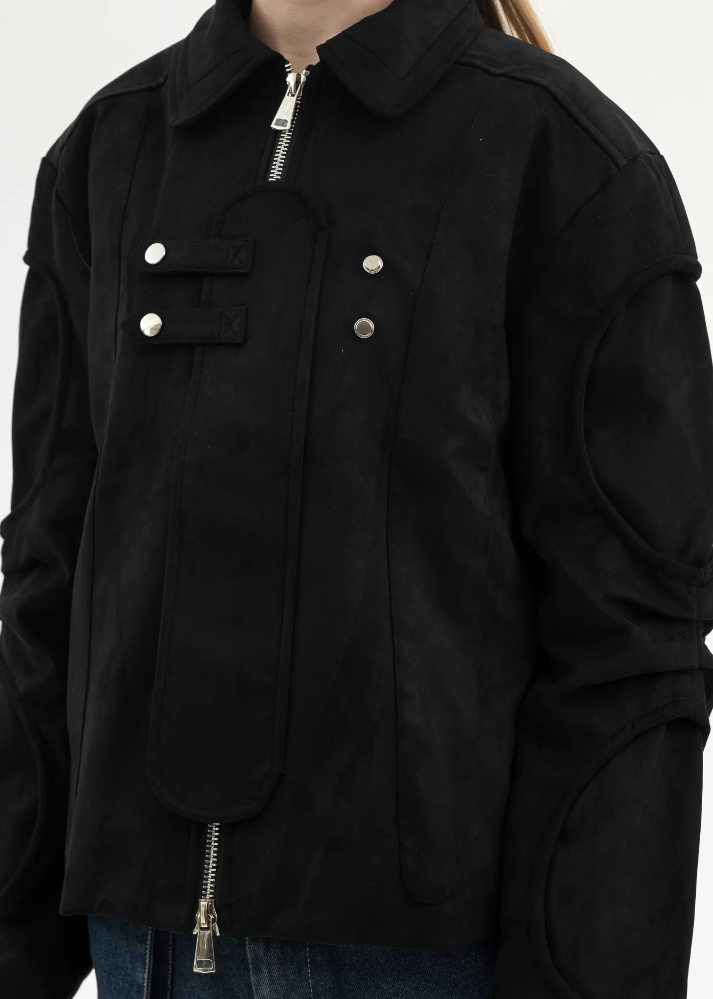 BLACK CUT OUT SUEDE LEATHER JACKET - Image 4