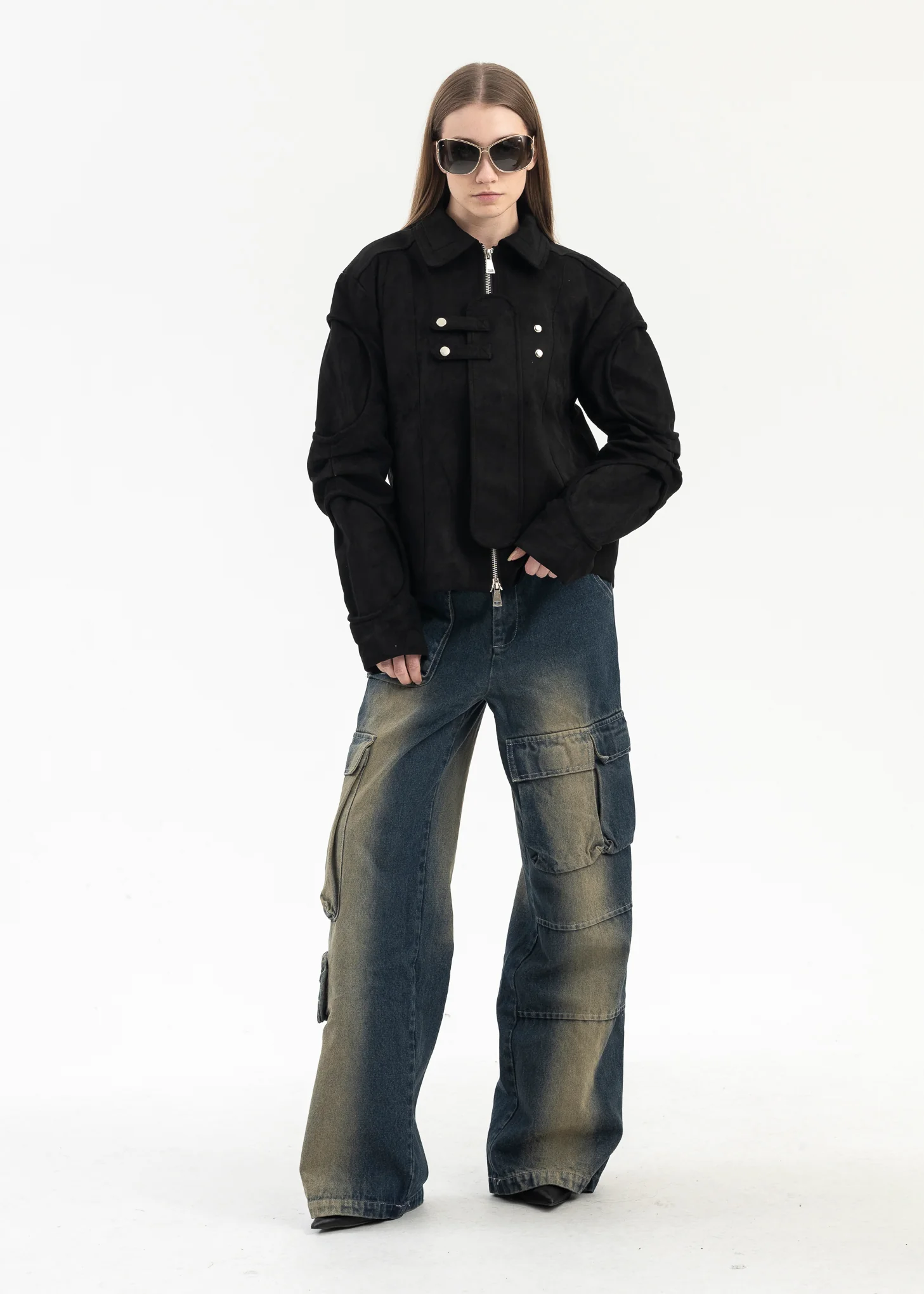 BLACK CUT OUT SUEDE LEATHER JACKET - Image 5