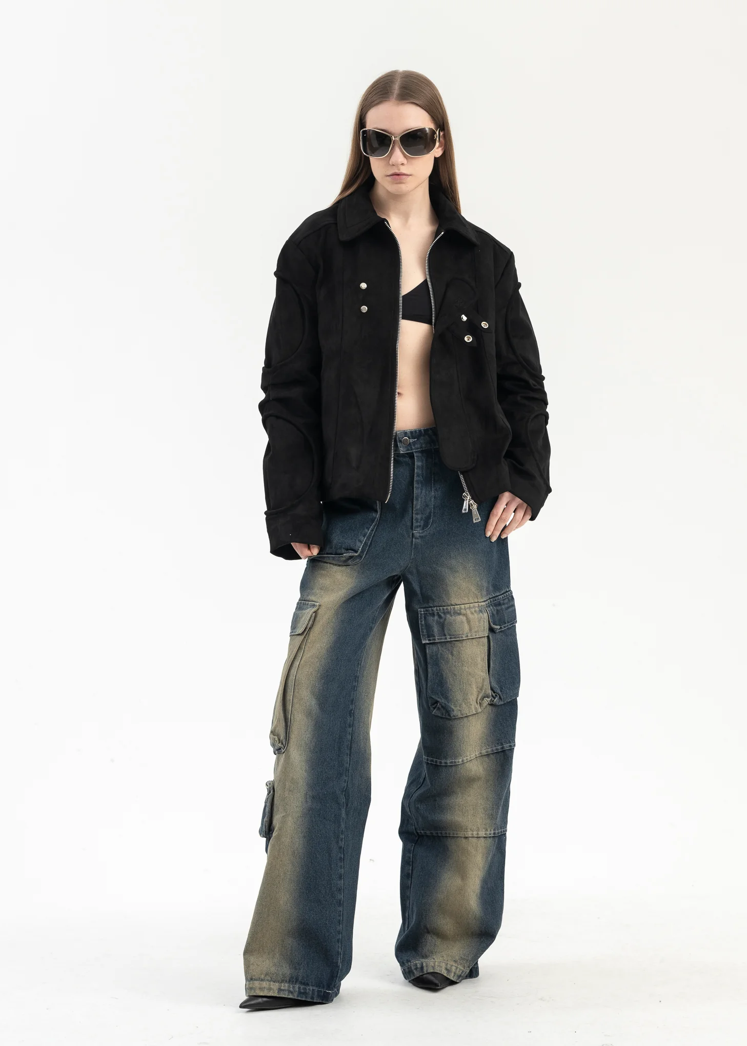 BLACK CUT OUT SUEDE LEATHER JACKET - Image 6