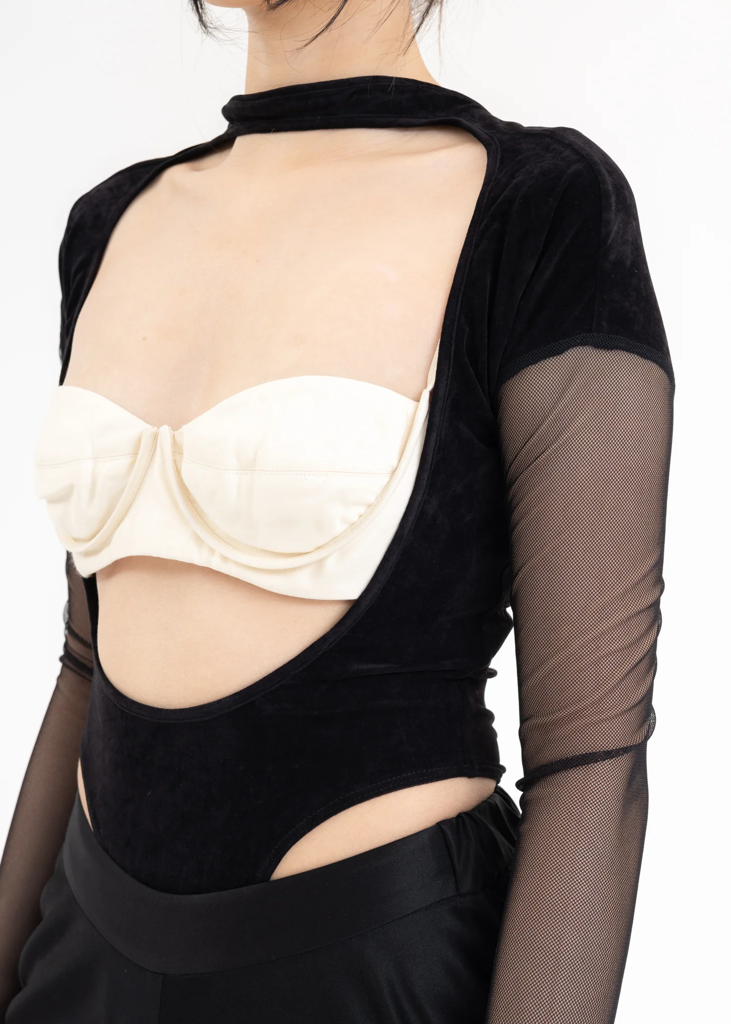 Black Cut Out Velvet Bodysuit - Image 2