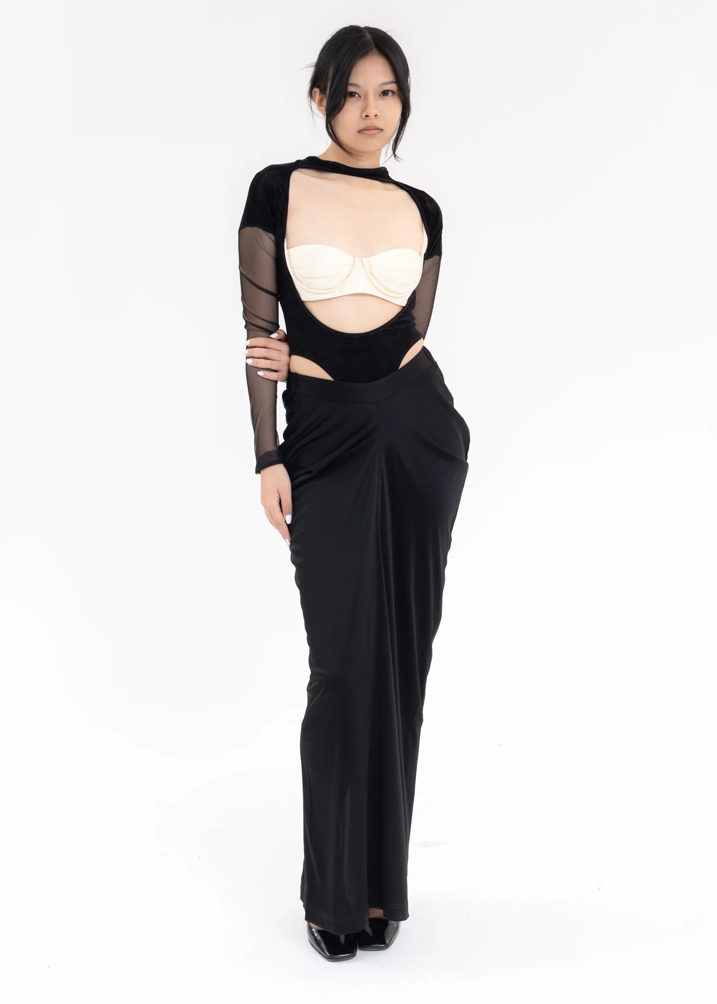 Black Cut Out Velvet Bodysuit - Image 5