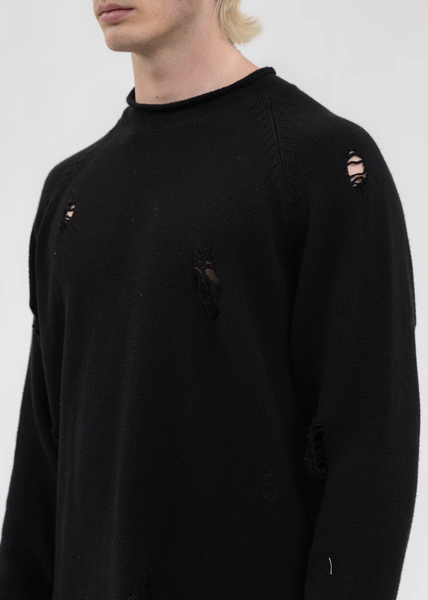 Black DAMAGE COTTON CREW NECK KNIT - Image 5