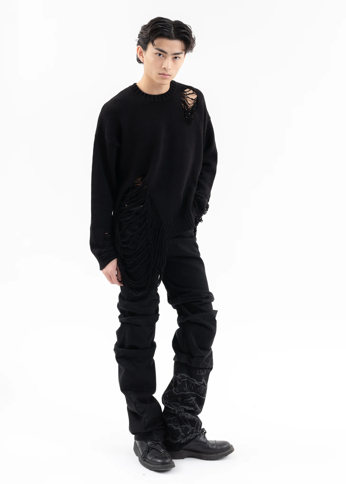 Black DAMAGE COTTON KNIT - Image 7