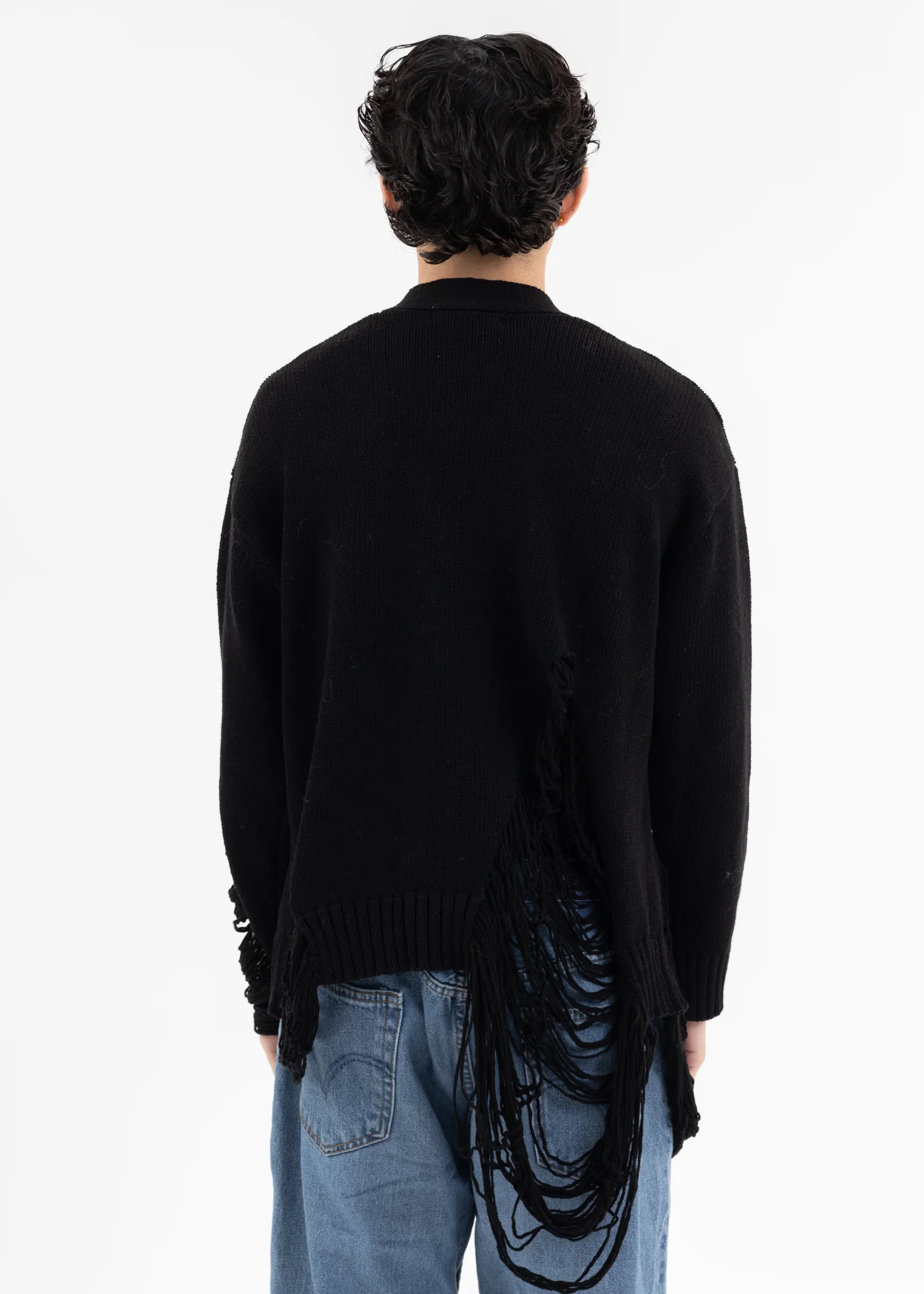 Black DAMAGE COTTON KNIT CARDIGAN - Image 2