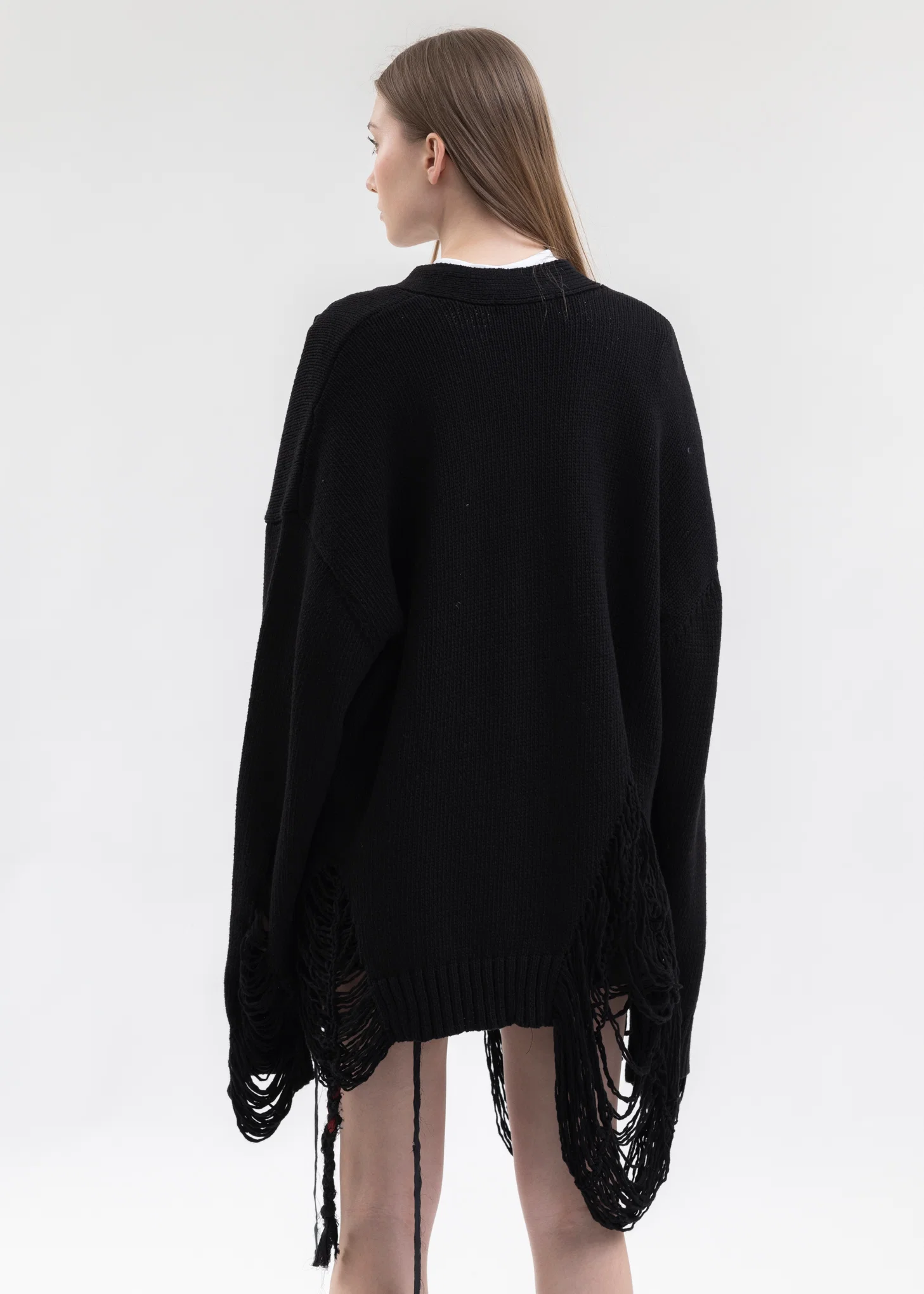 Black DAMAGE COTTON KNIT CARDIGAN - Image 2