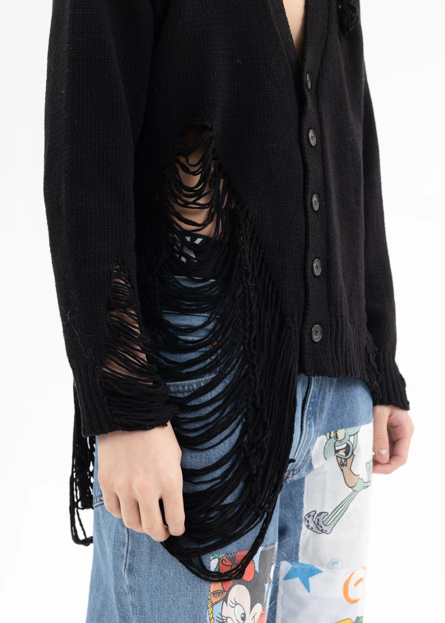 Black DAMAGE COTTON KNIT CARDIGAN - Image 5