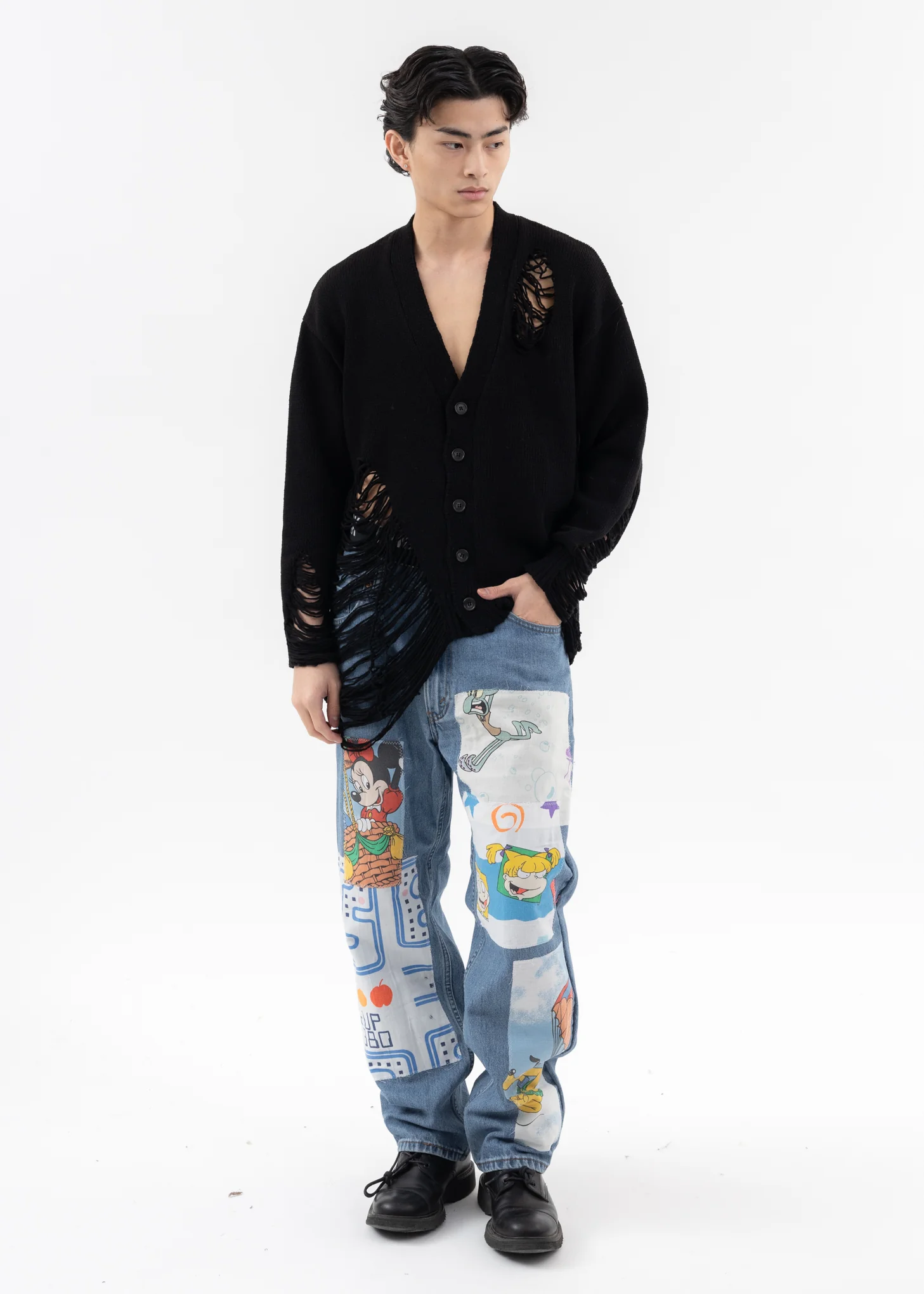 Black DAMAGE COTTON KNIT CARDIGAN - Image 6