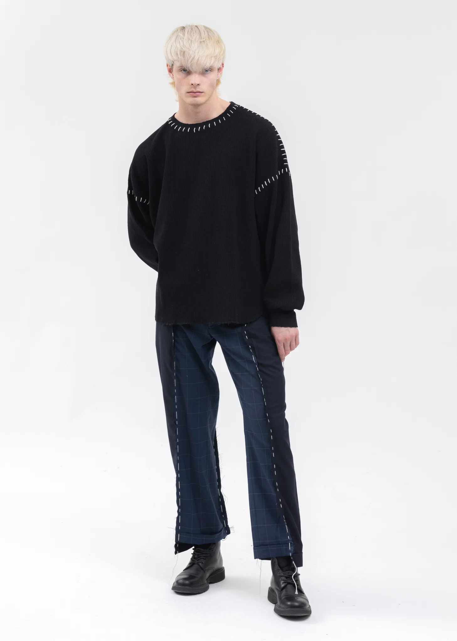 Black DAMAGE WAFFLE CUT LONG SLEEVES - Image 6