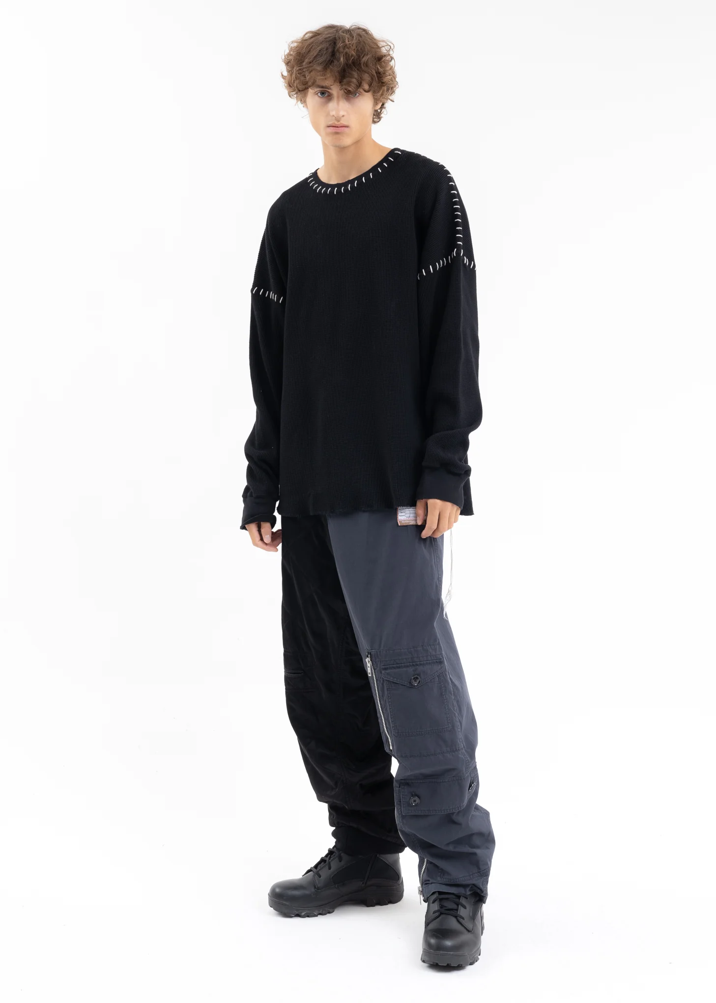 Black DAMAGE WAFFLE CUT LONG SLEEVES - Image 5
