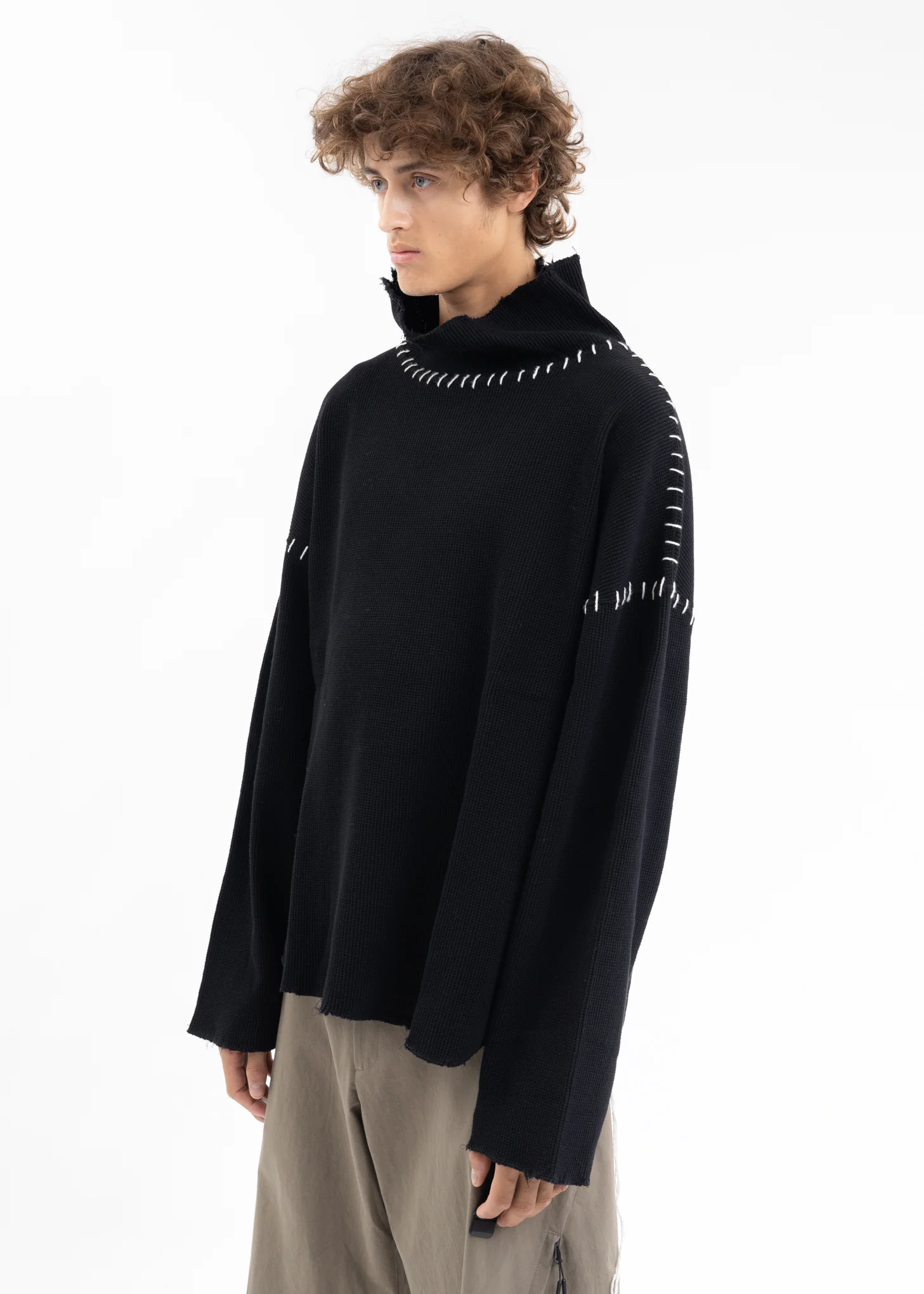 Black DAMAGE WAFFLE HI NECK CUTSEWN - Image 3