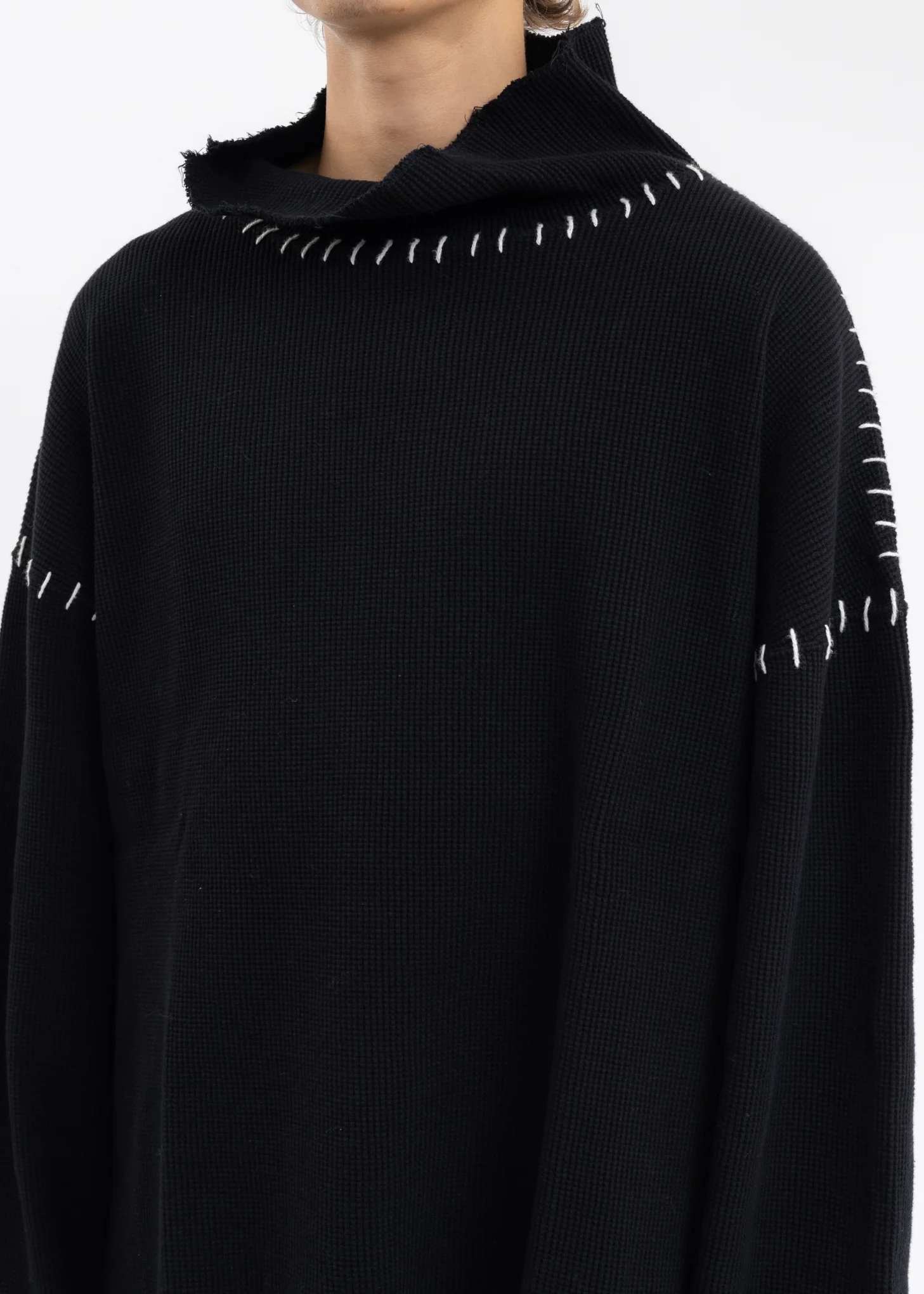 Black DAMAGE WAFFLE HI NECK CUTSEWN - Image 4