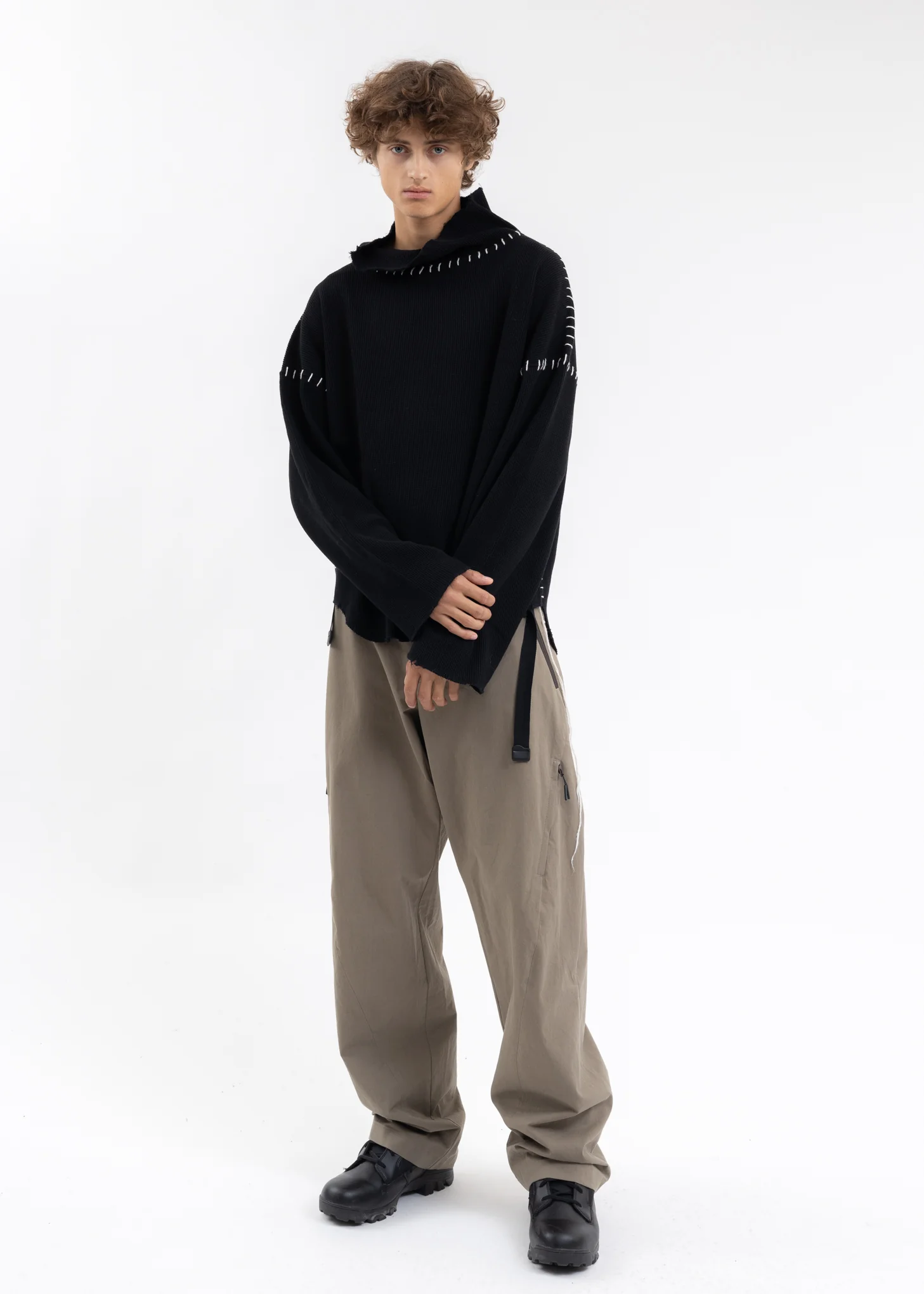 Black DAMAGE WAFFLE HI NECK CUTSEWN - Image 5