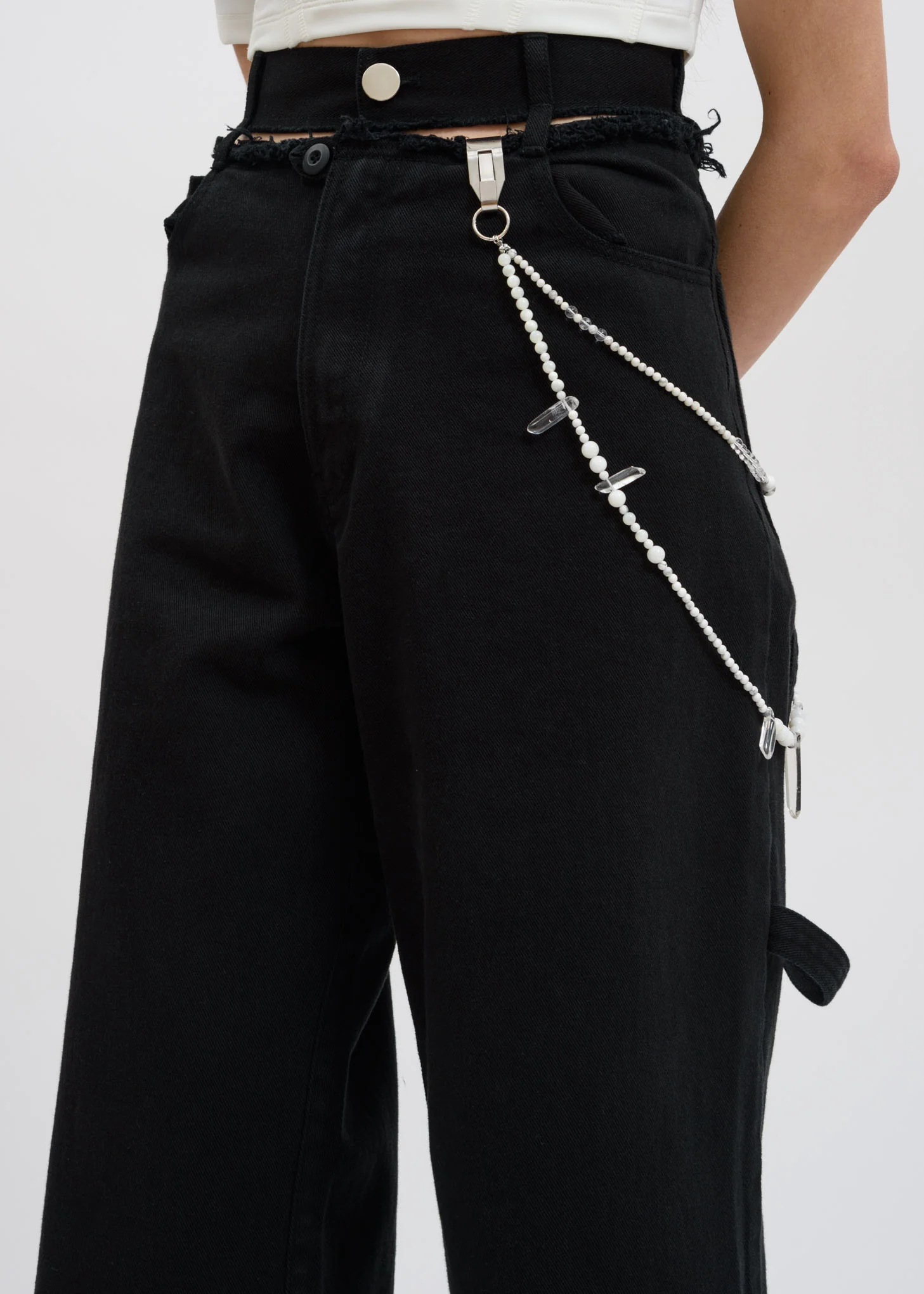 Black Damaged Denim Pants - Image 3