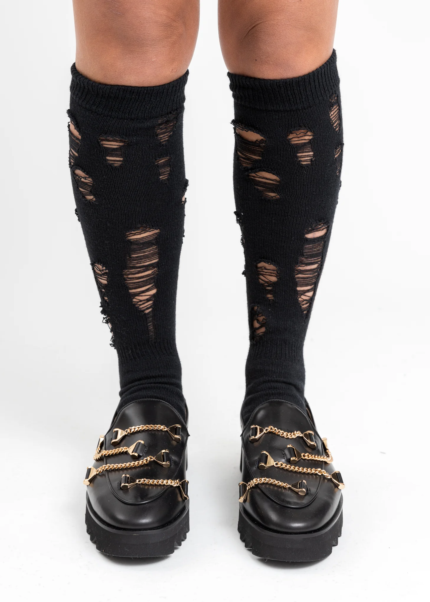Black Damaged High Socks
