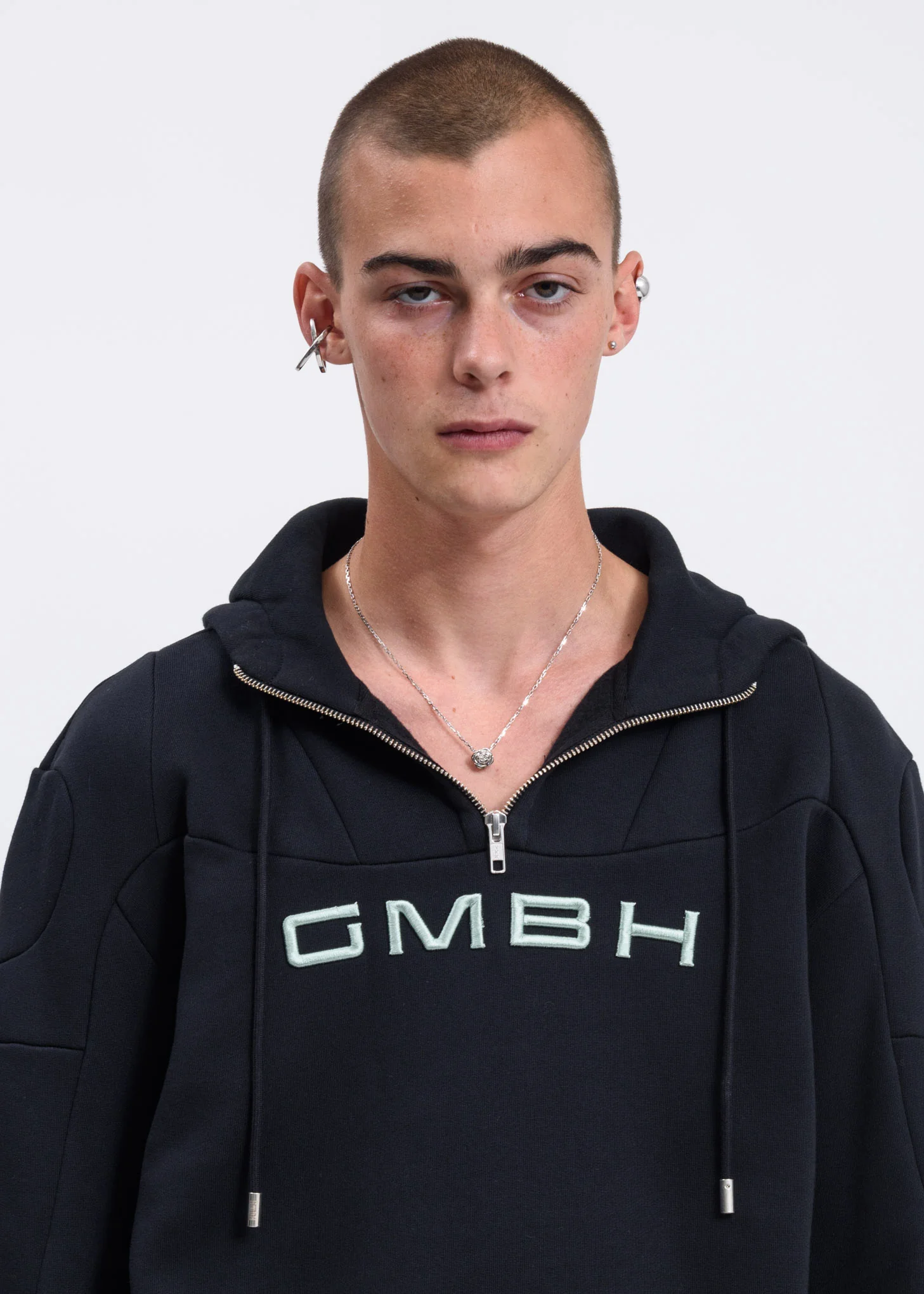 Black Dash Patchwork Hoodie w/ Zip - Image 4