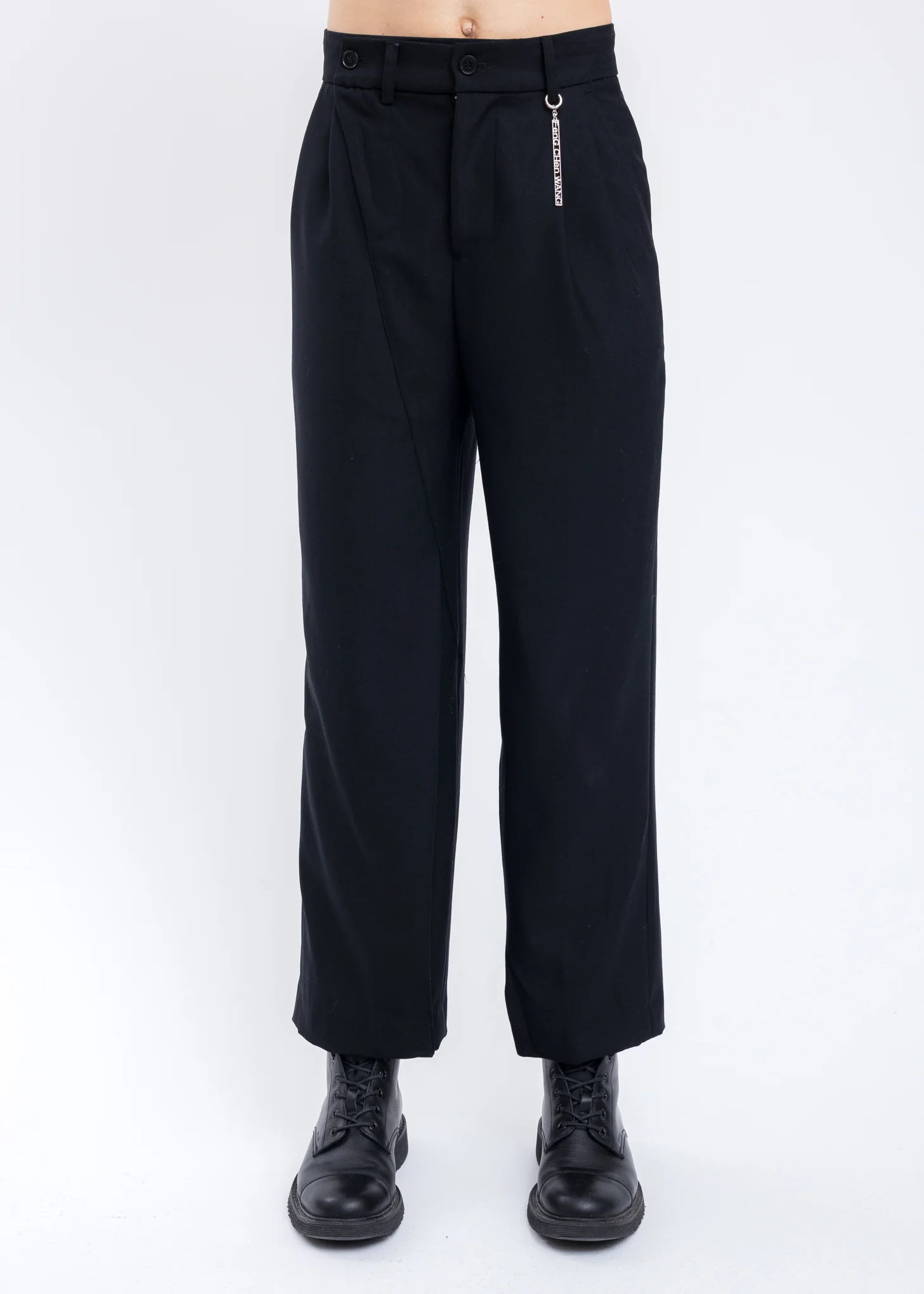 Black Deconstructed Pleated Wool Pants