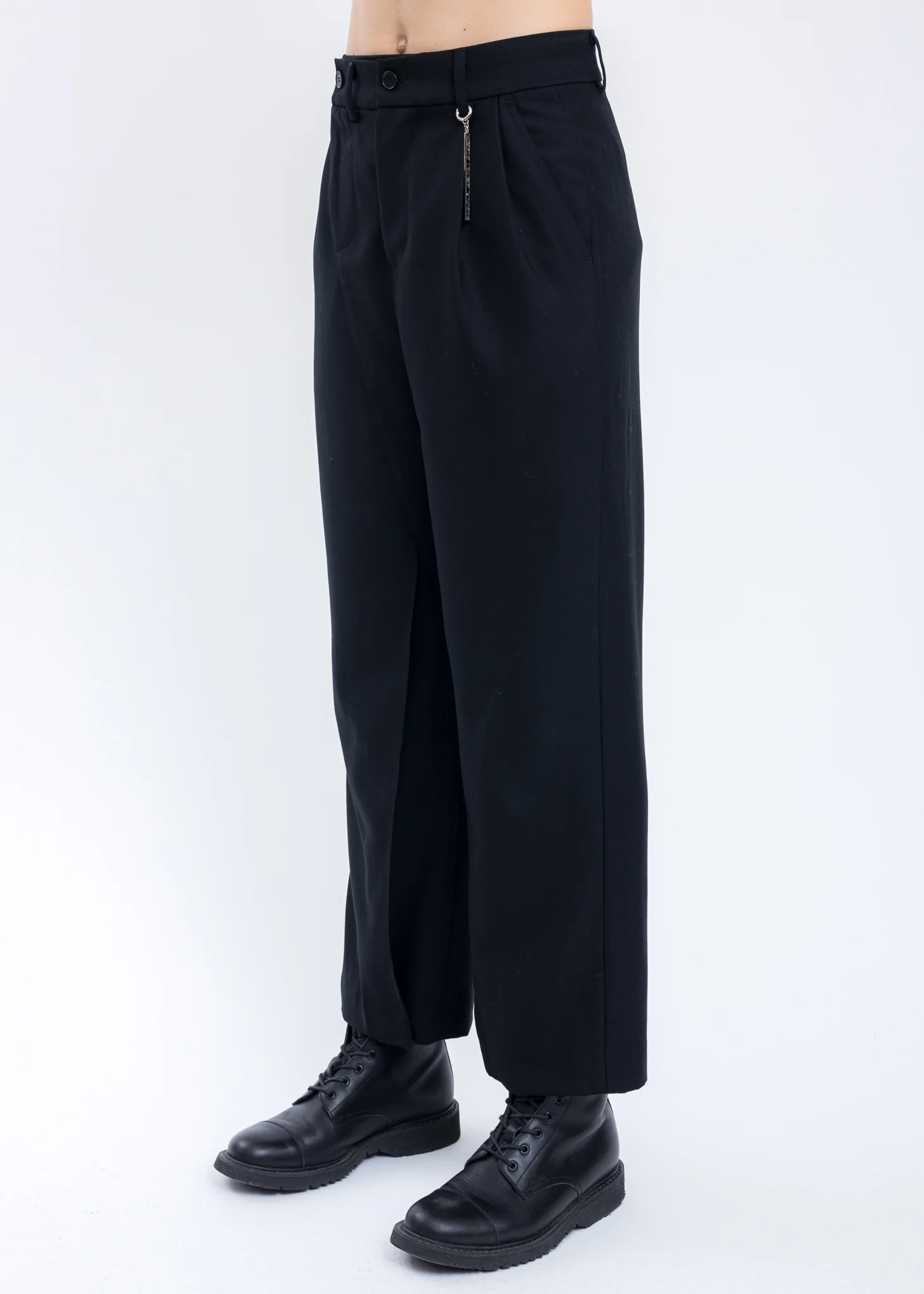 Black Deconstructed Pleated Wool Pants - Image 2