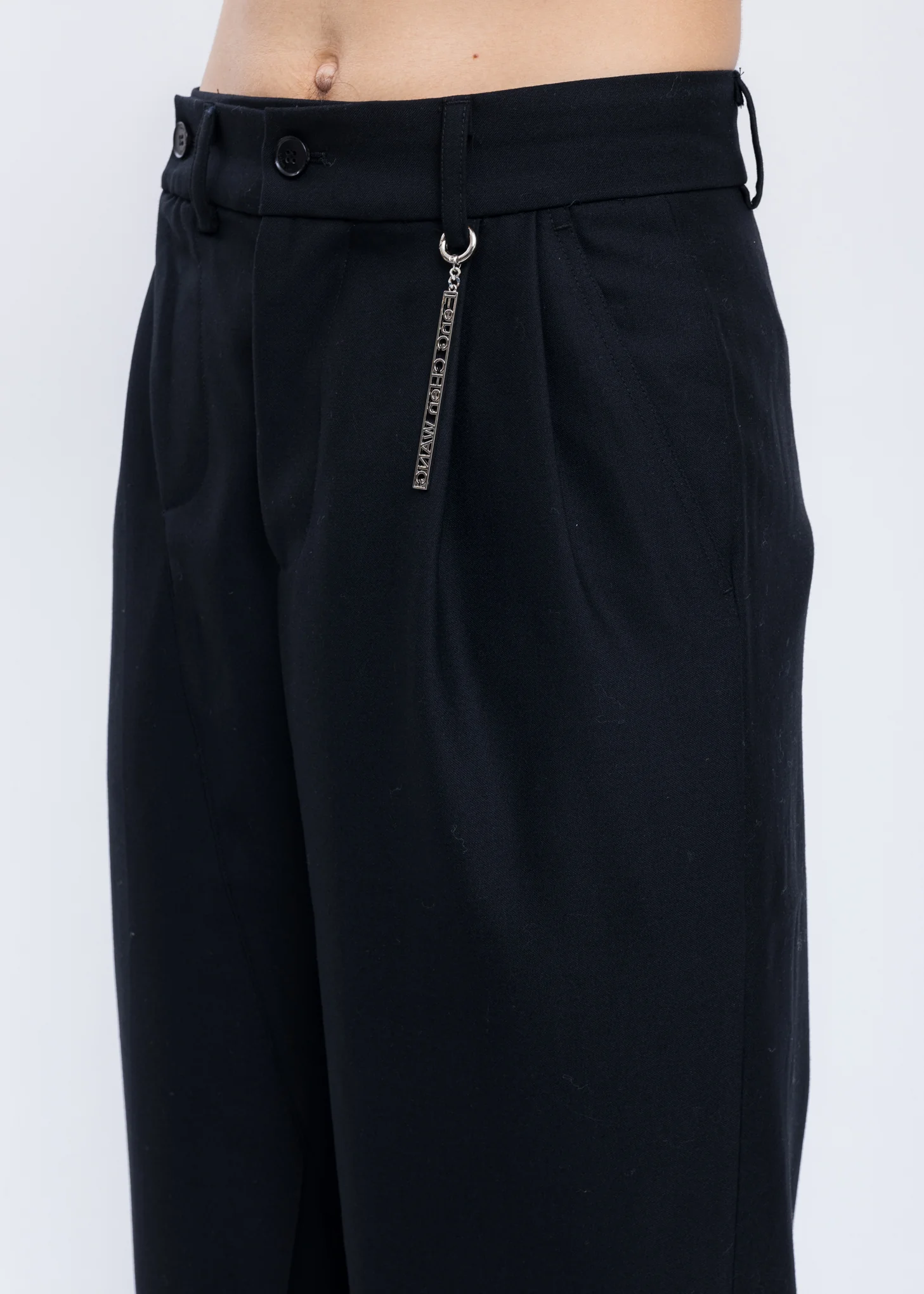 Black Deconstructed Pleated Wool Pants - Image 4
