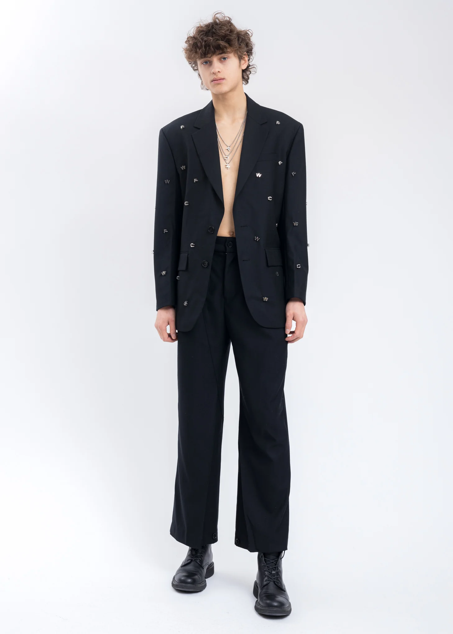 Black Deconstructed Pleated Wool Pants - Image 6