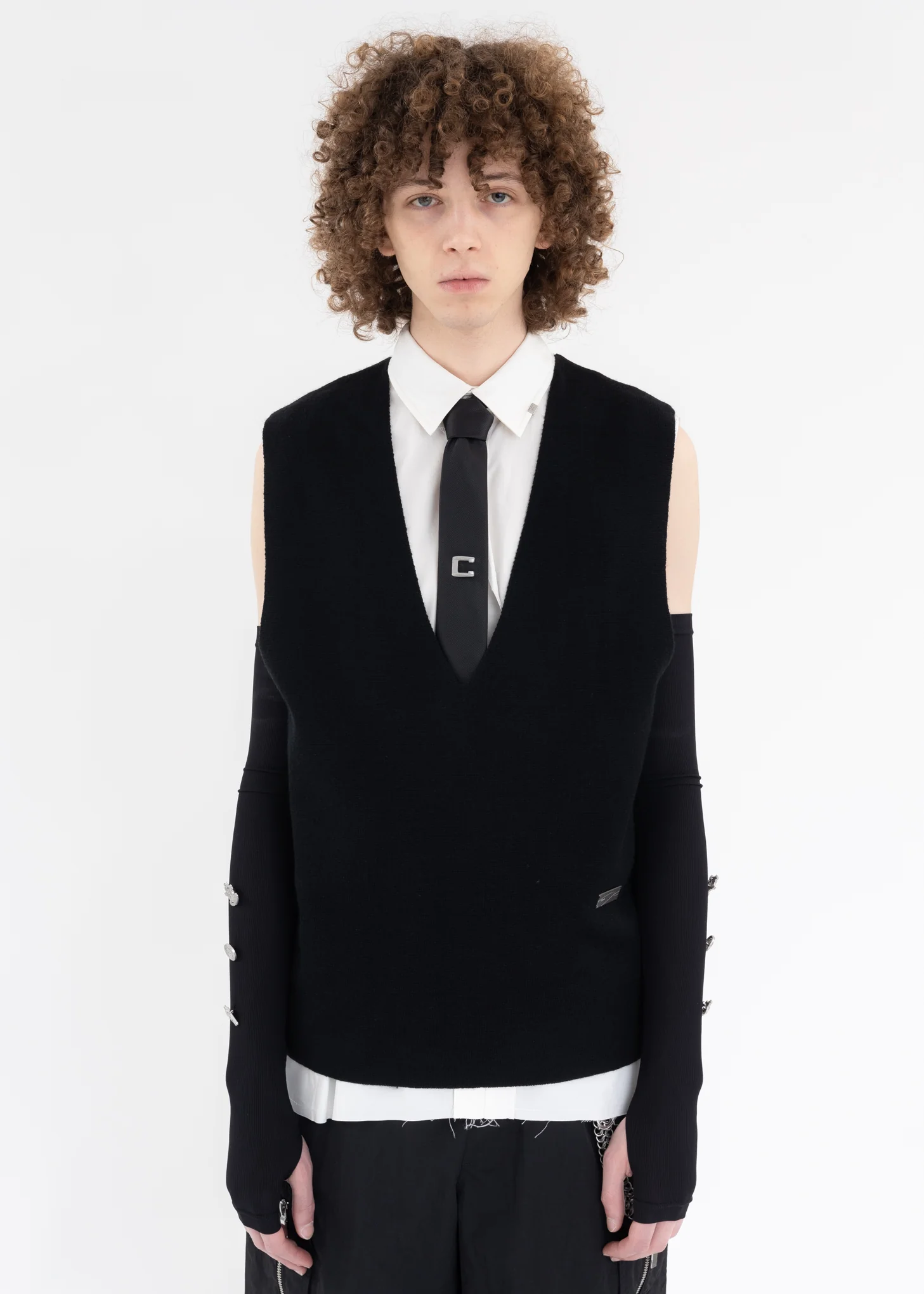 Black Deep V-Neck Knit Vest