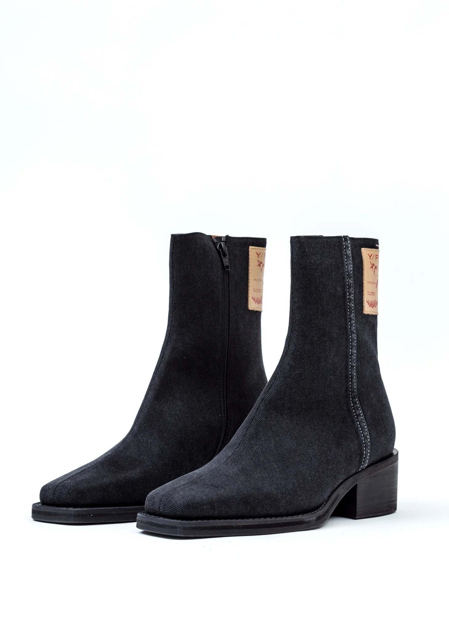 Black Denim Fitted Boots
