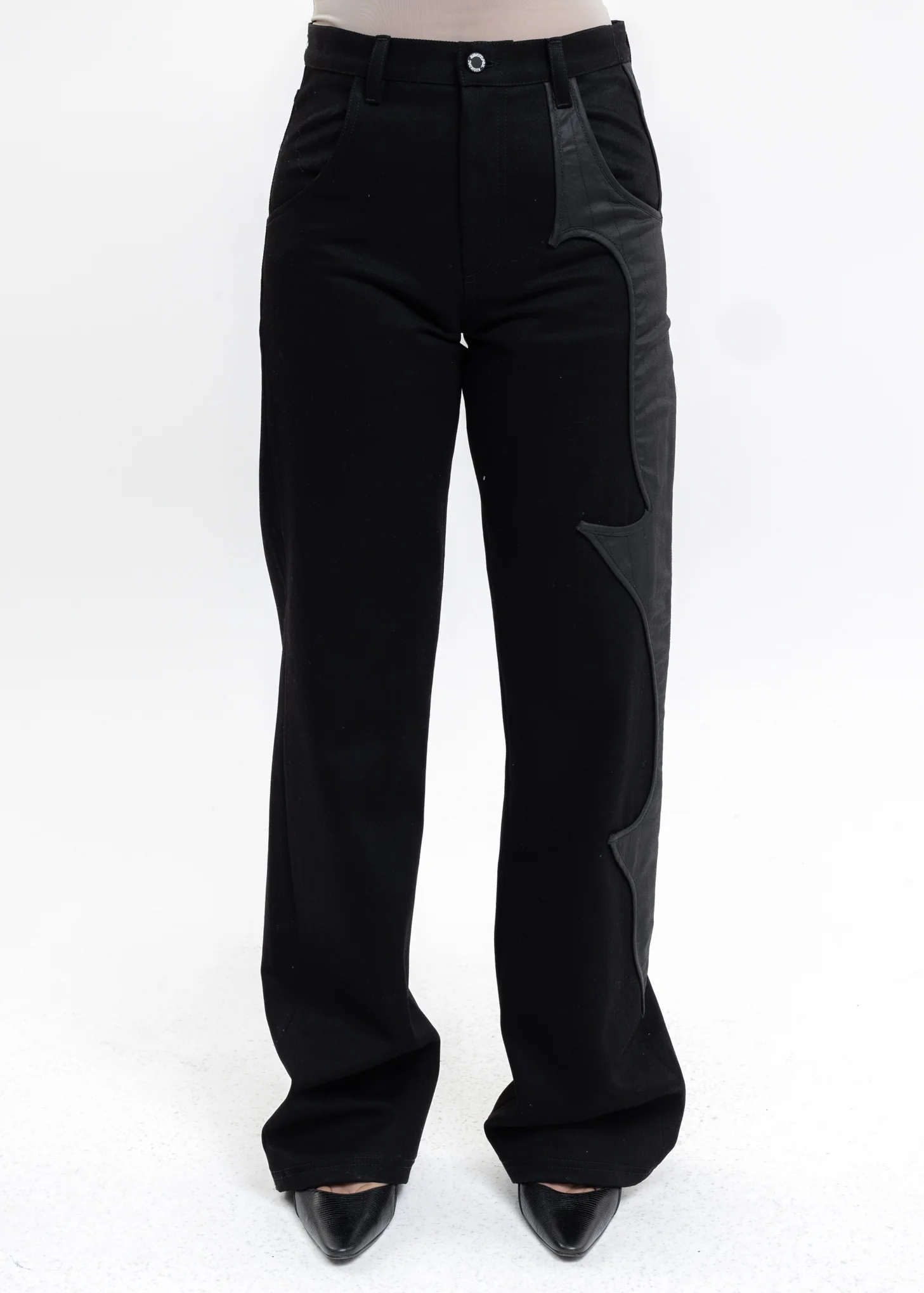 Black Denim Pants With Contrast Detail