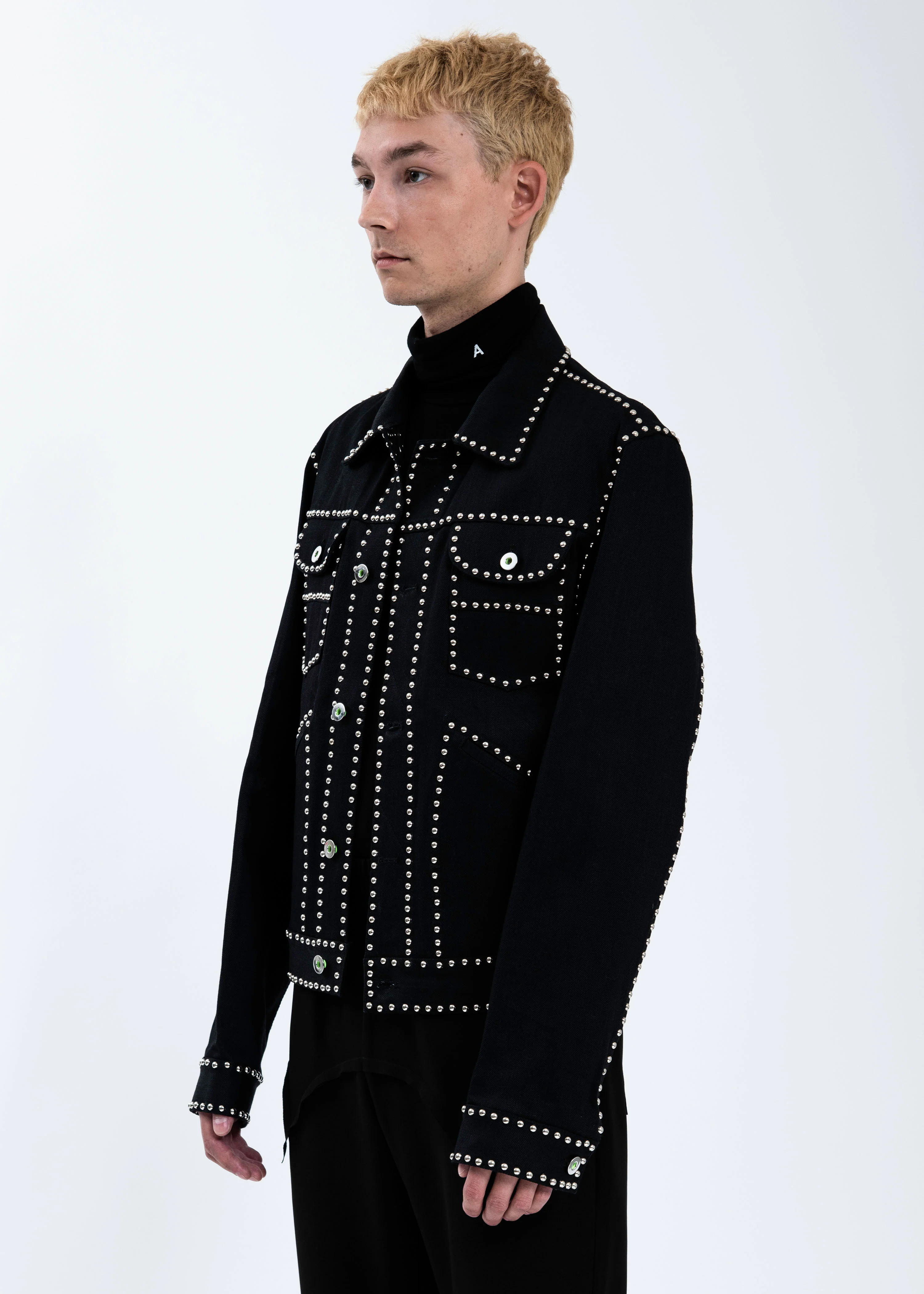 Black Studded Denim Jacket - Image 4