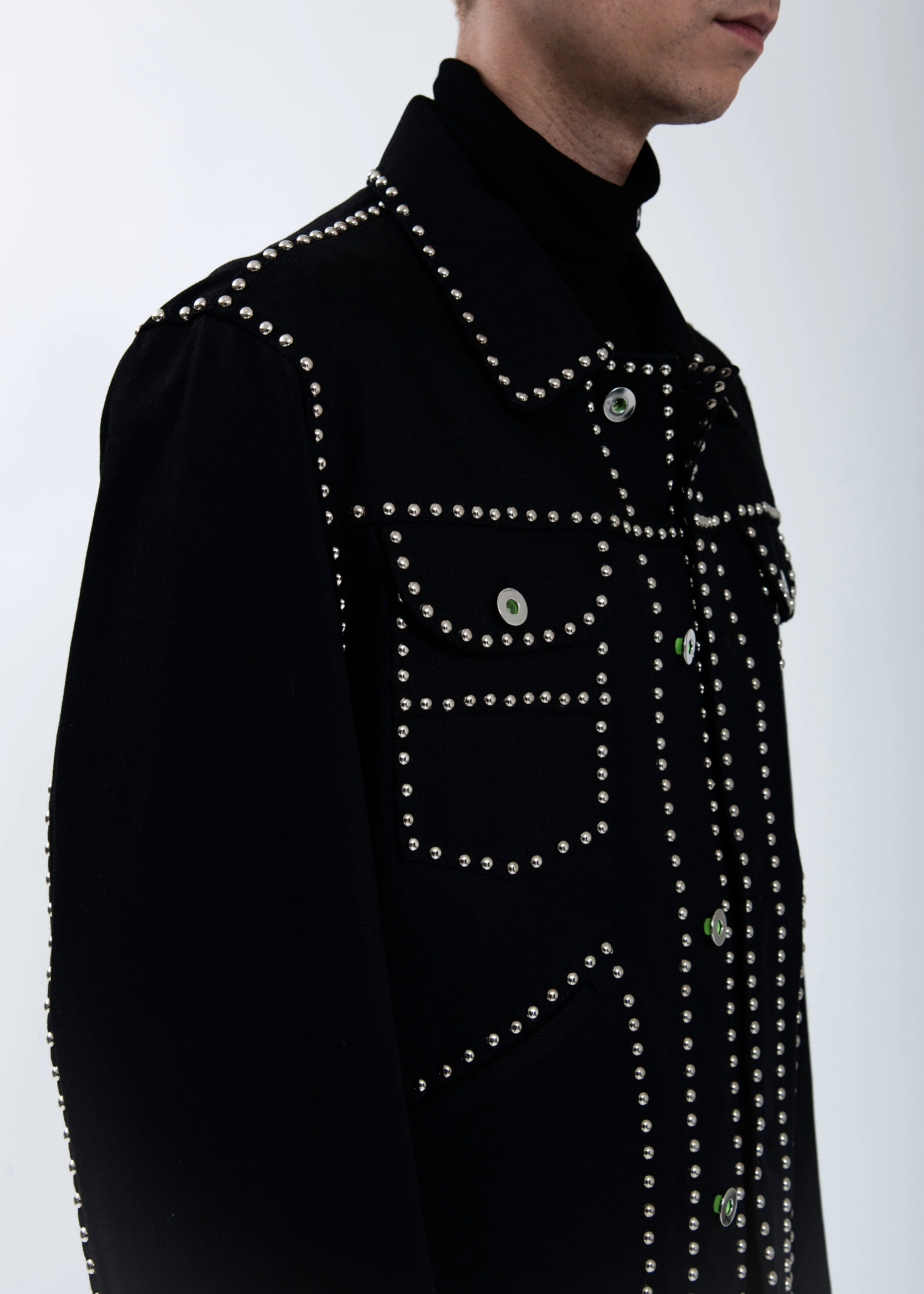 Black Studded Denim Jacket - Image 7