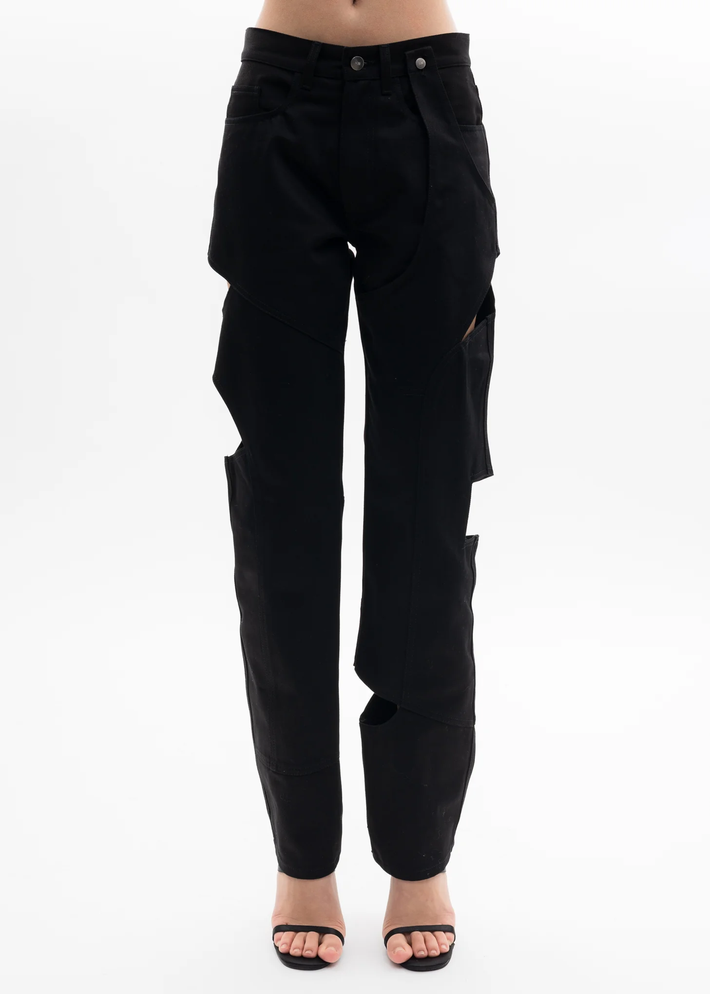 Black Cut Out Denim Trousers