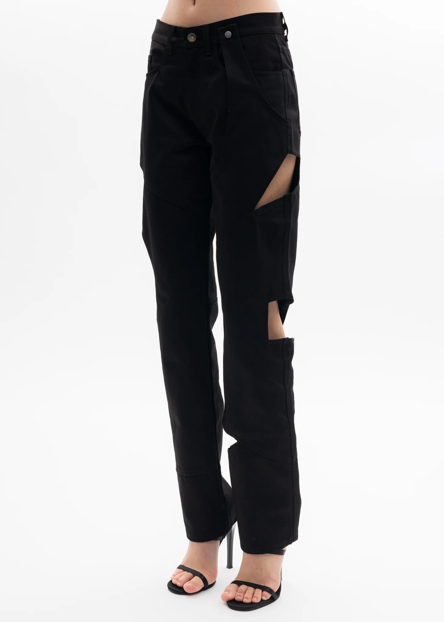 Black Cut Out Denim Trousers - Image 2