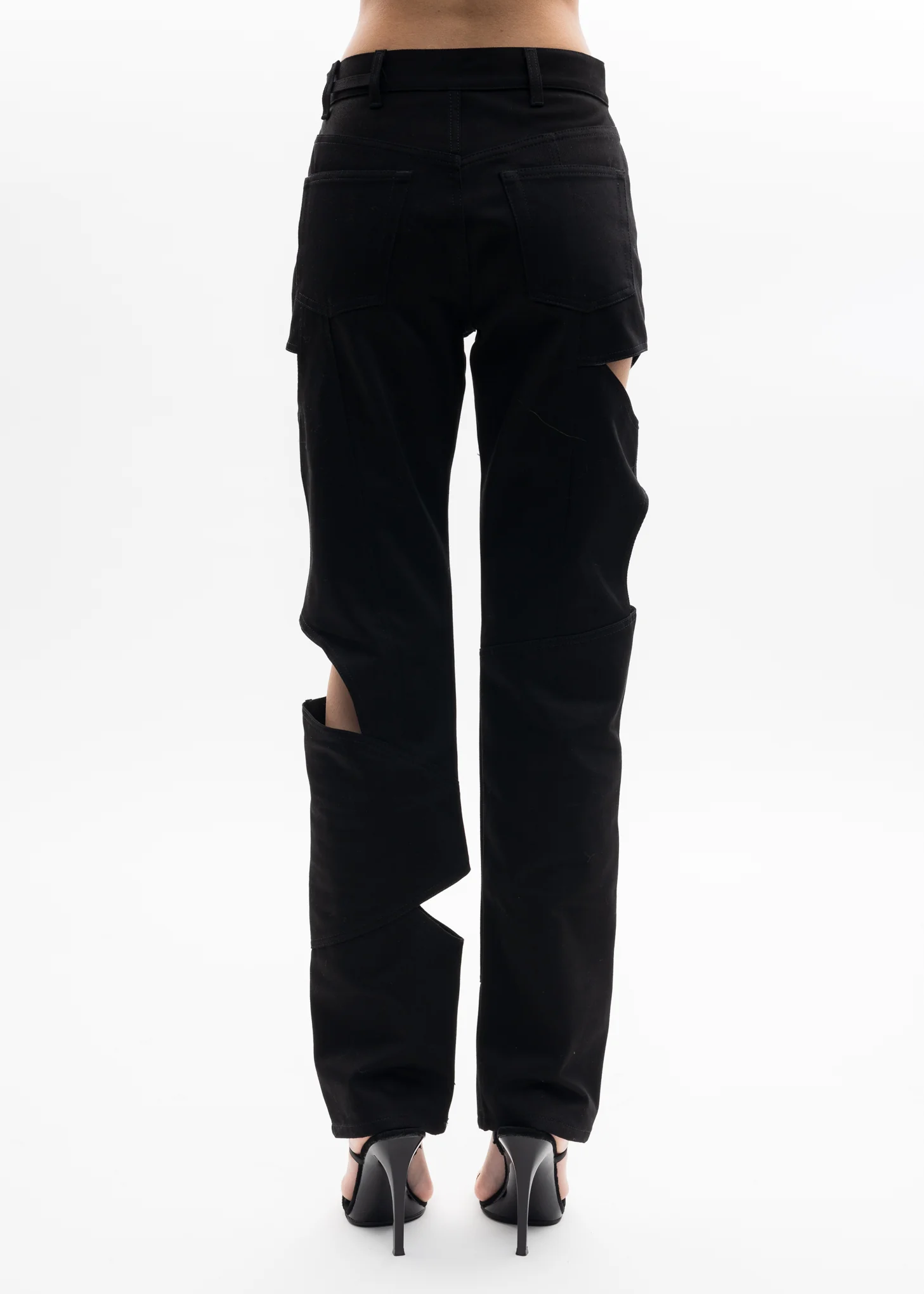 Black Cut Out Denim Trousers - Image 3